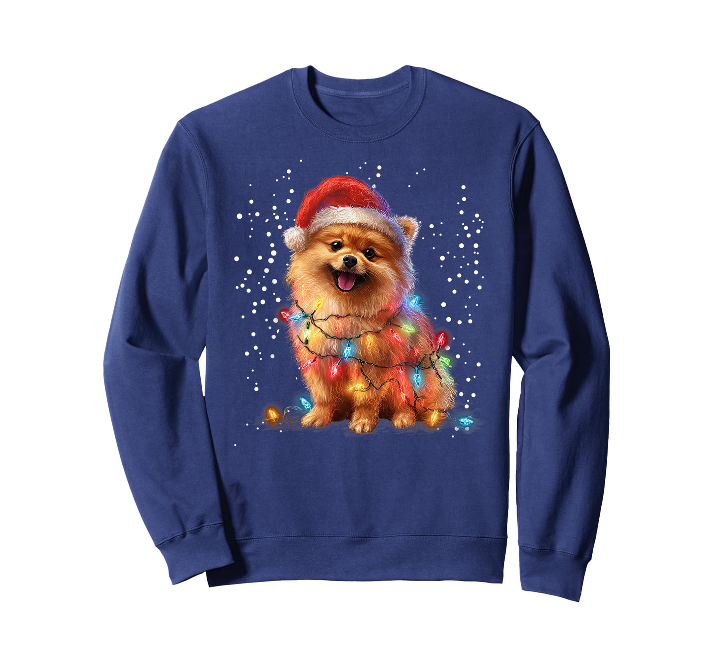 Christmas Lights Pomeranian Wearing Xmas Hat Cute Dog T-Shirt