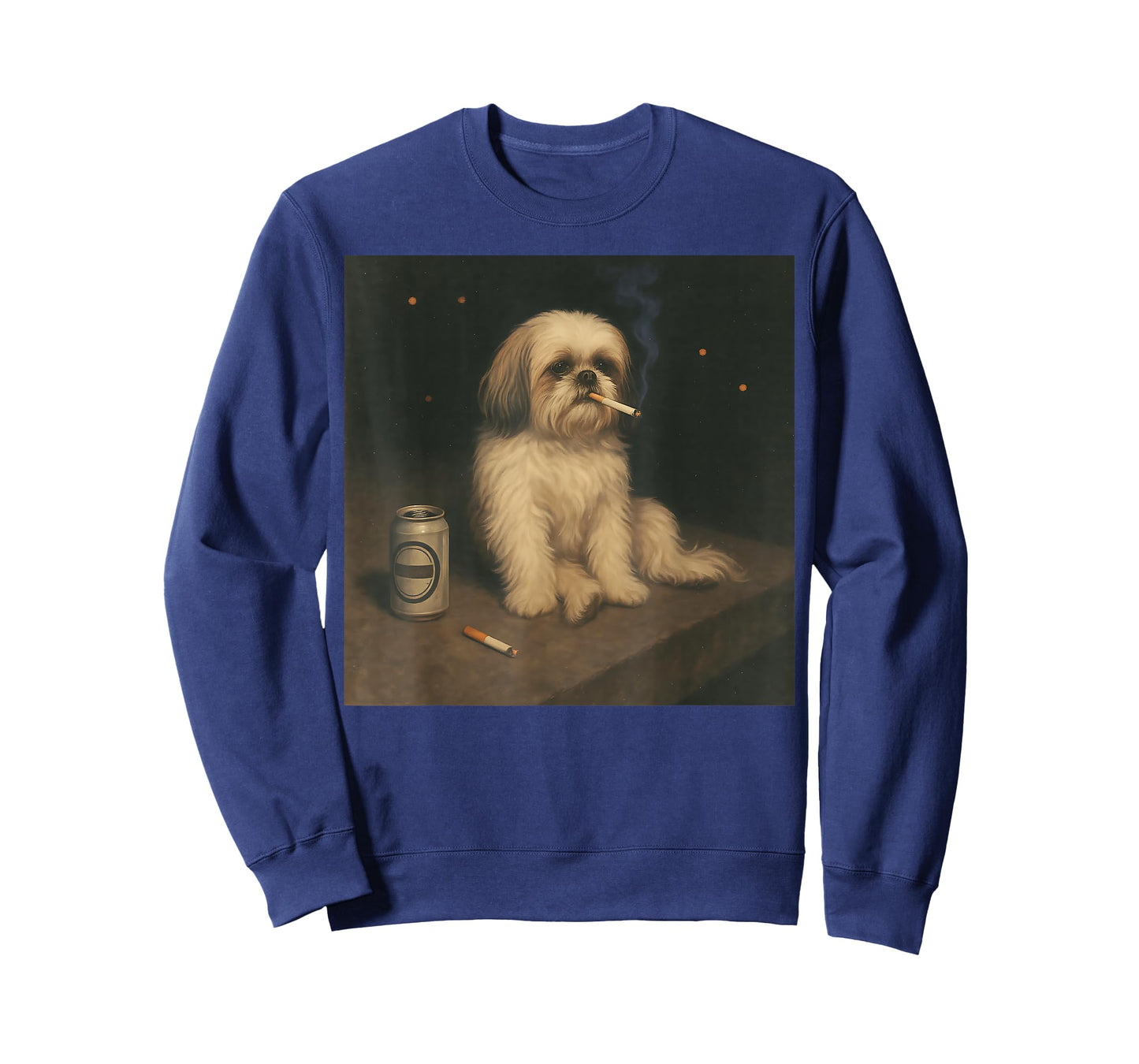 Vintage Shih Tzu Night Mood Funny Dog Smoking Drinking Meme T-Shirt