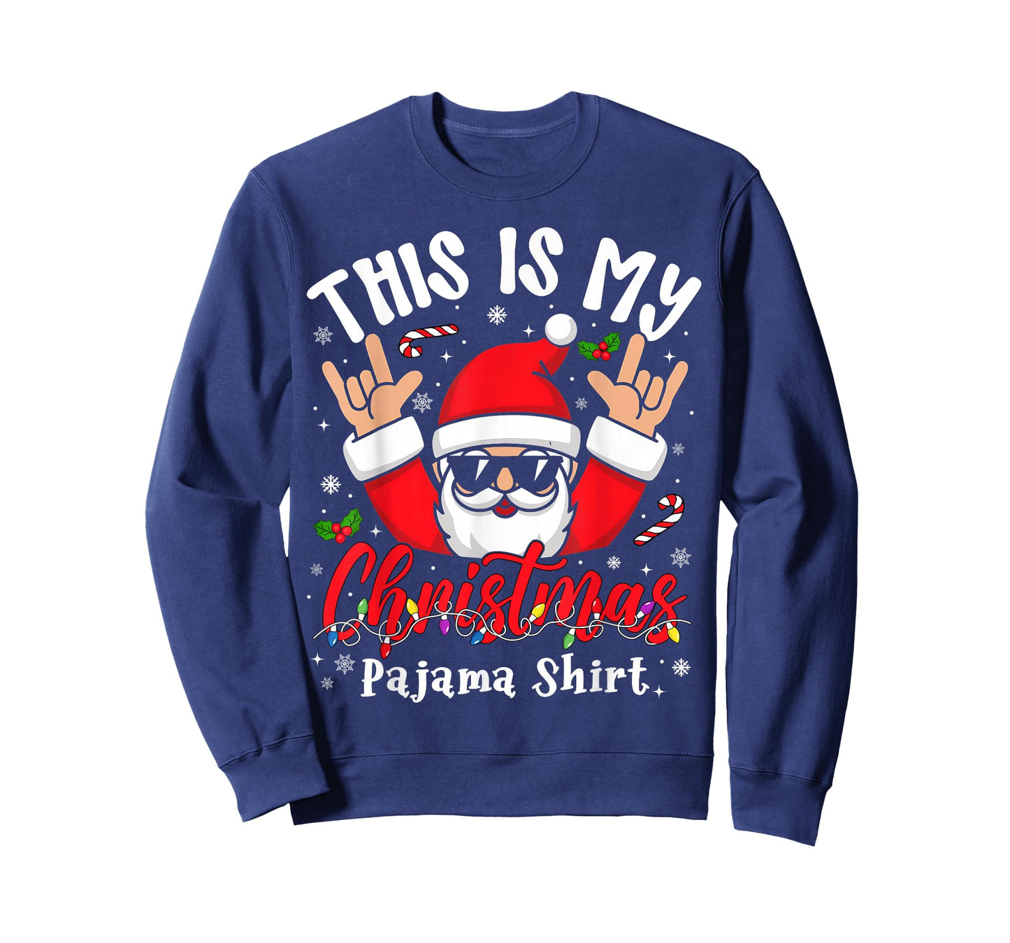 This is My Christmas Pajama Shirt Sunglasses Santa Rock On T-Shirt