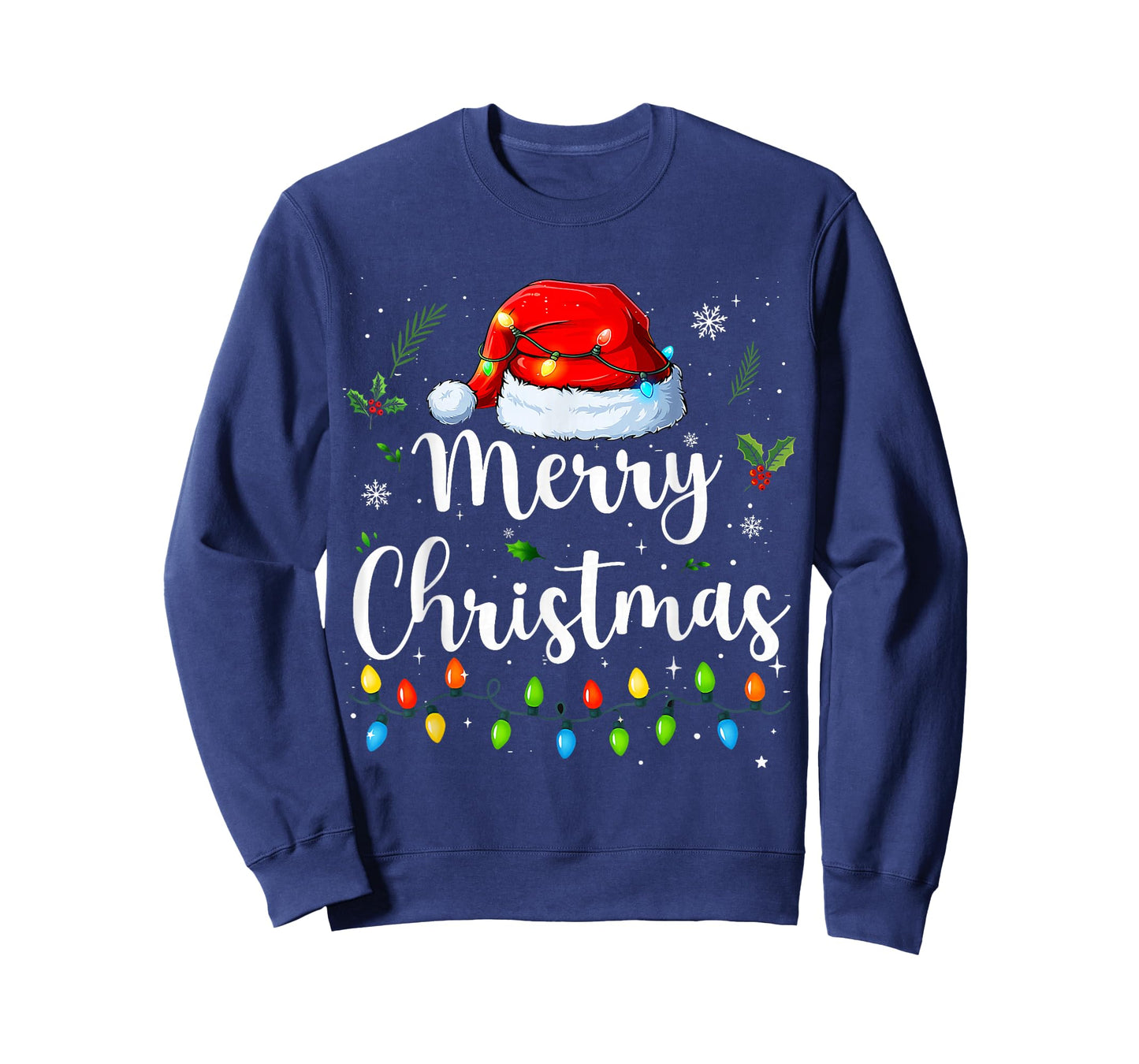 Merry Christmas Lights Santa Hat Xmas Family Matching Pajama T-Shirt