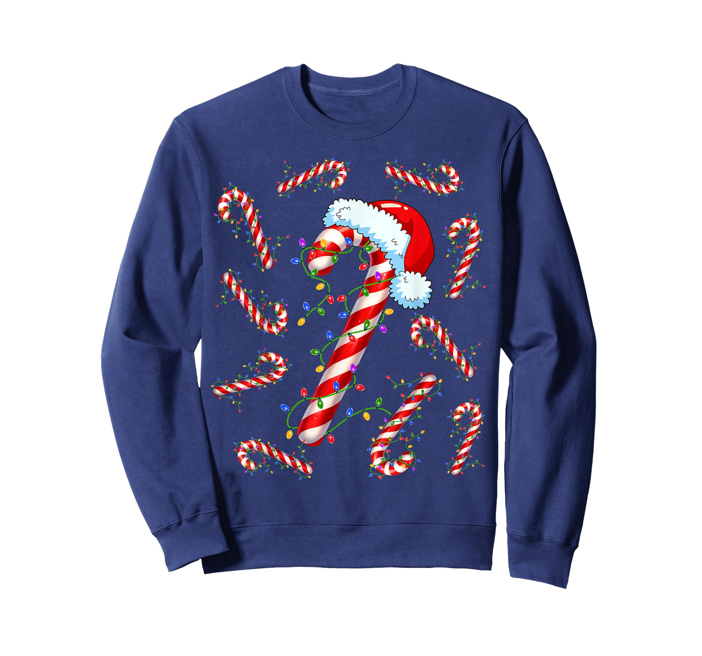 Candy Cane Santa Christmas Red and White Funny Xmas Lights T-Shirt