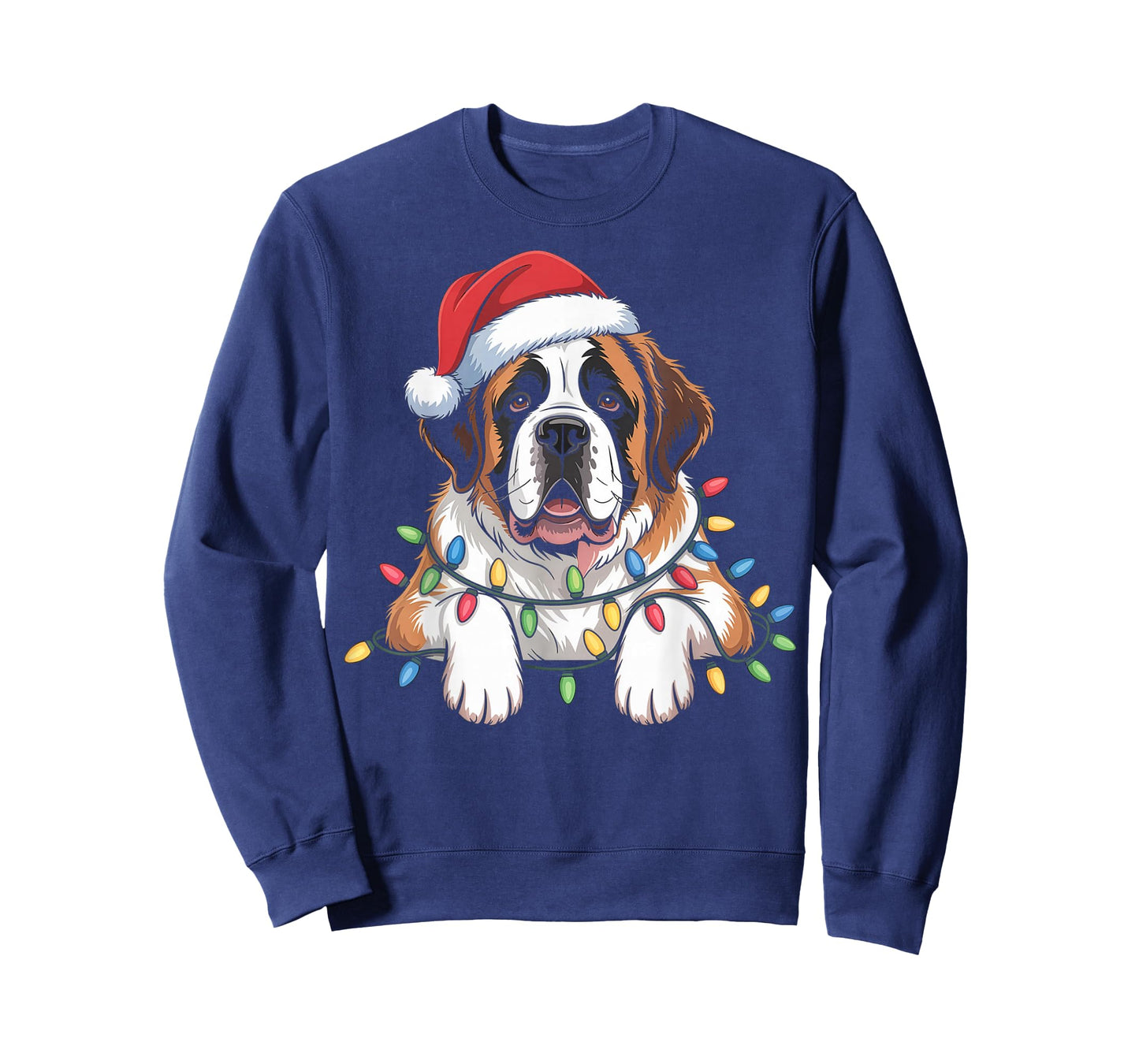 Saint Bernard Dog Christmas Lights Santa Gifts T-Shirt
