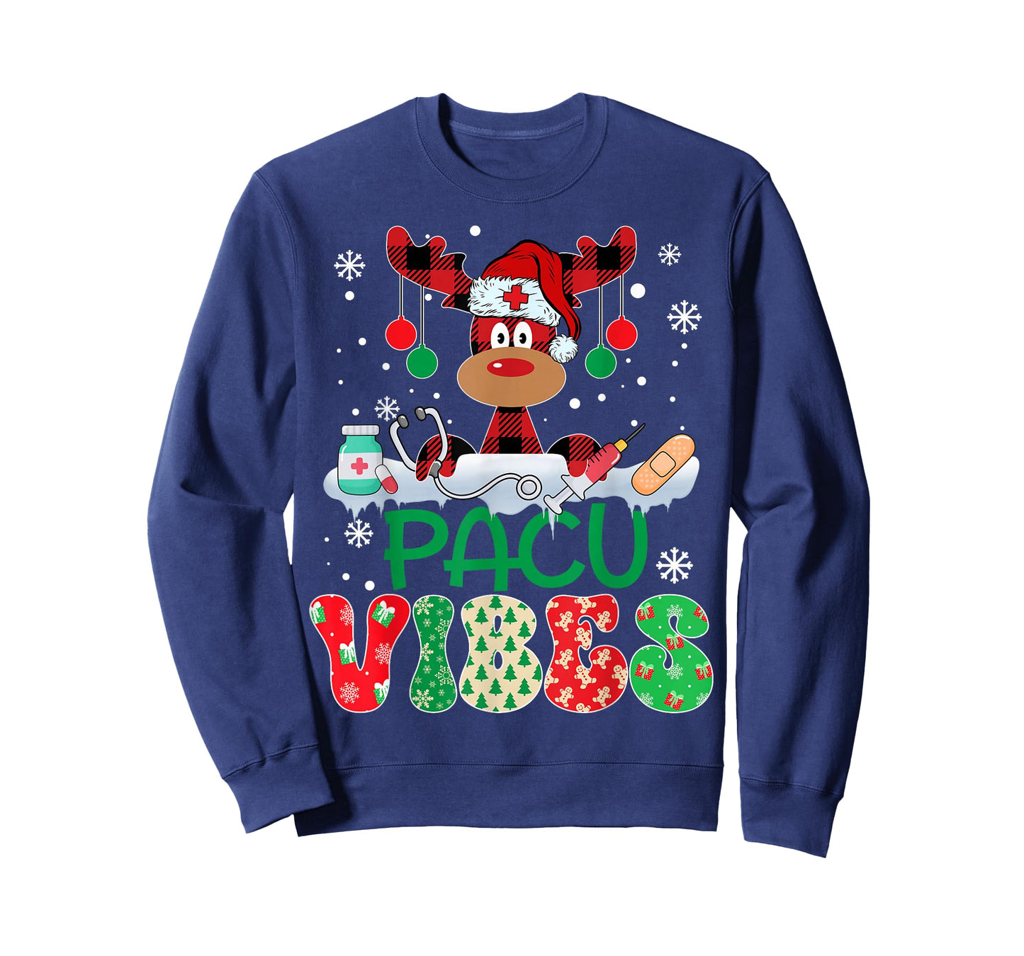 Red Plaid Reindeer Santa Hat Pacu Vibes Nurse Christmas T-Shirt