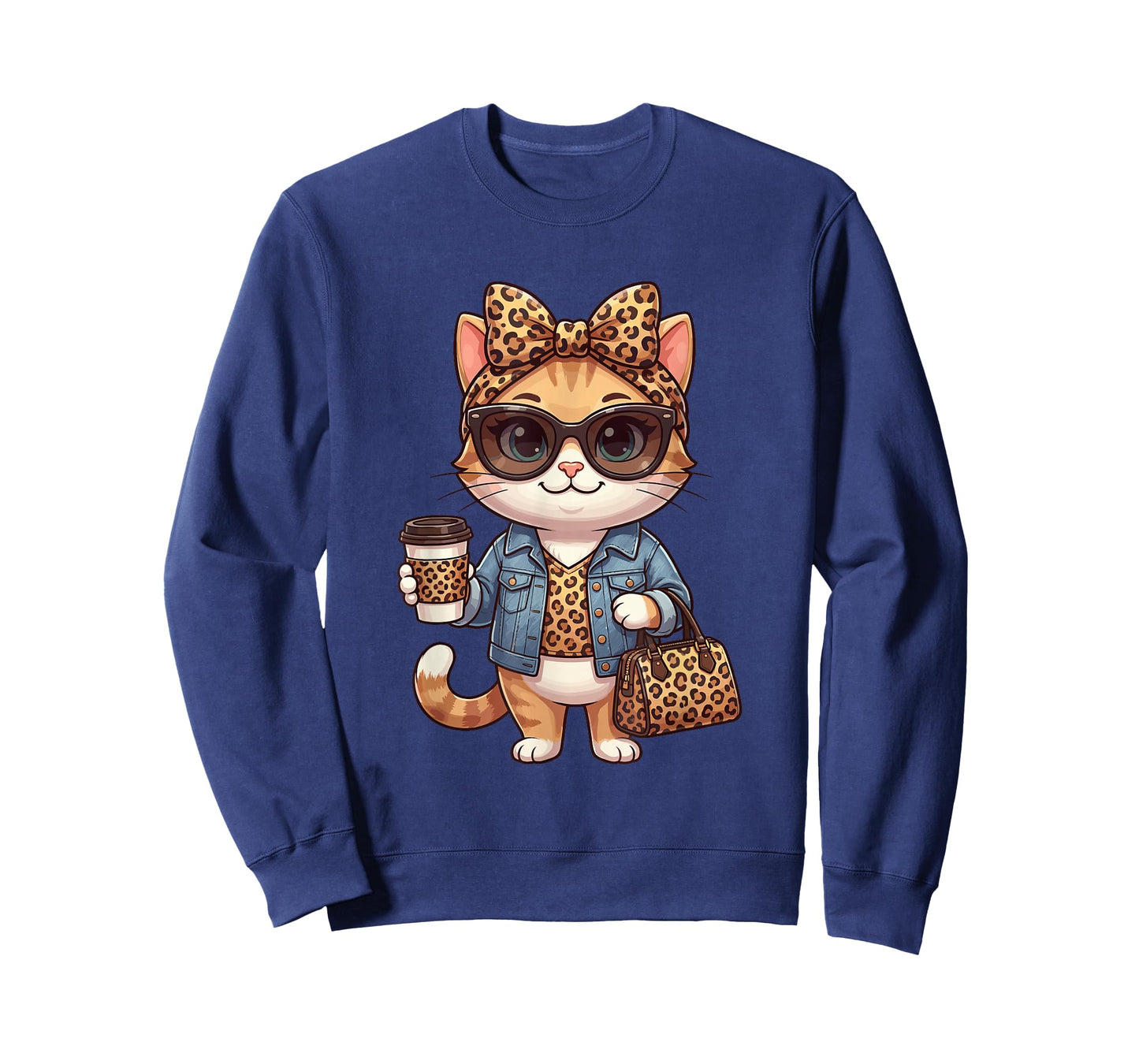 Fashion Funny Leopard Cat Coffee Cute Women Girls T-Shirt