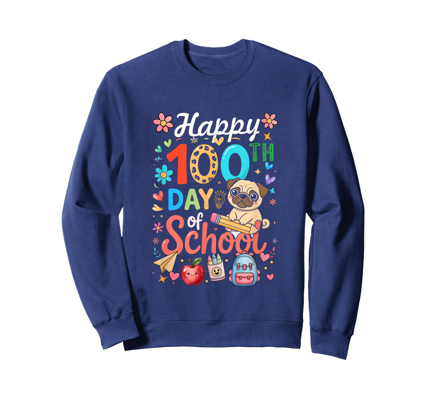 Happy 100th Day of School Colorful Pug Students Teacher T-Shirt