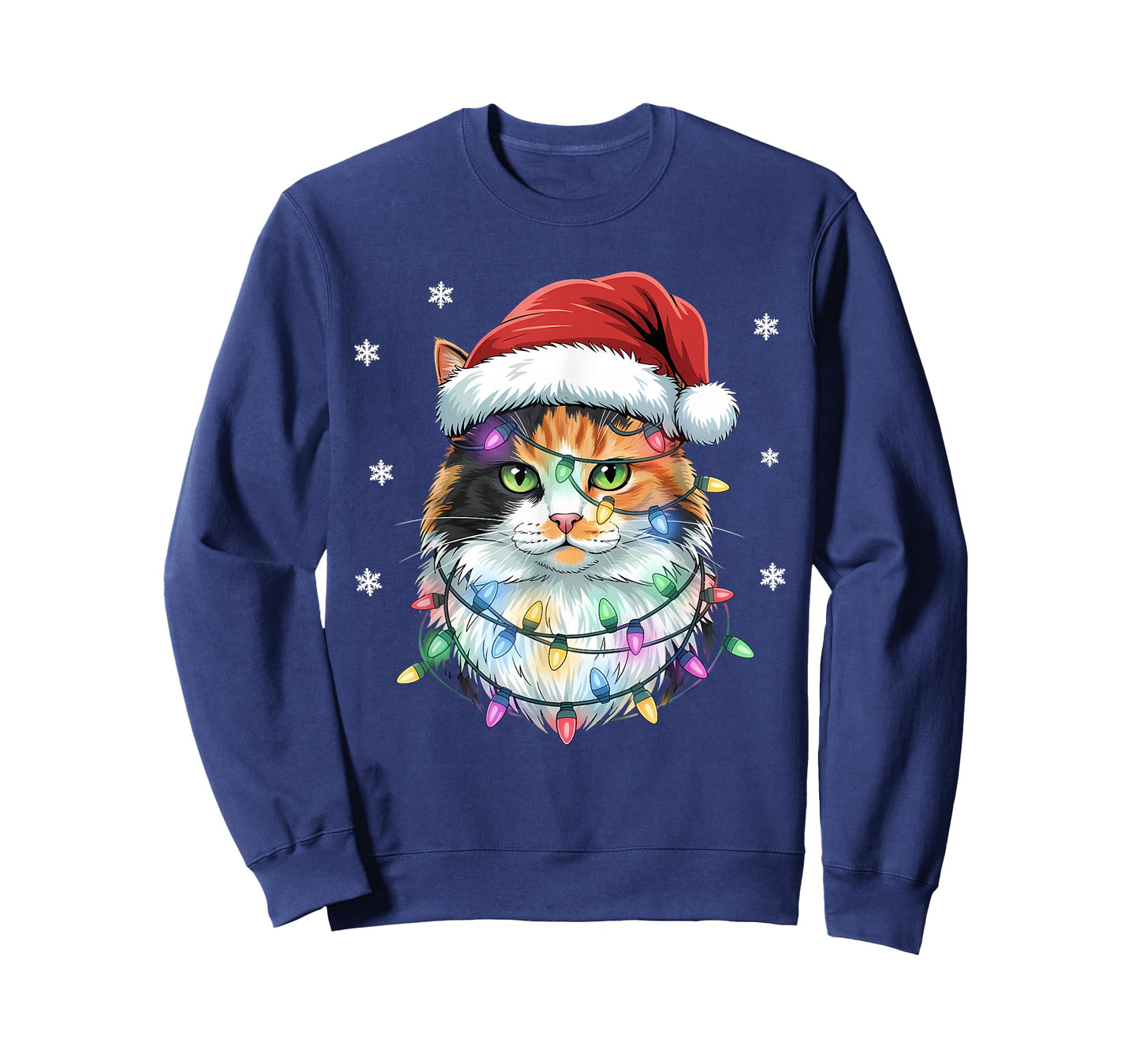 Christmas Lights Cat Santa Hat Xmas Funny Christmas Cat T-Shirt