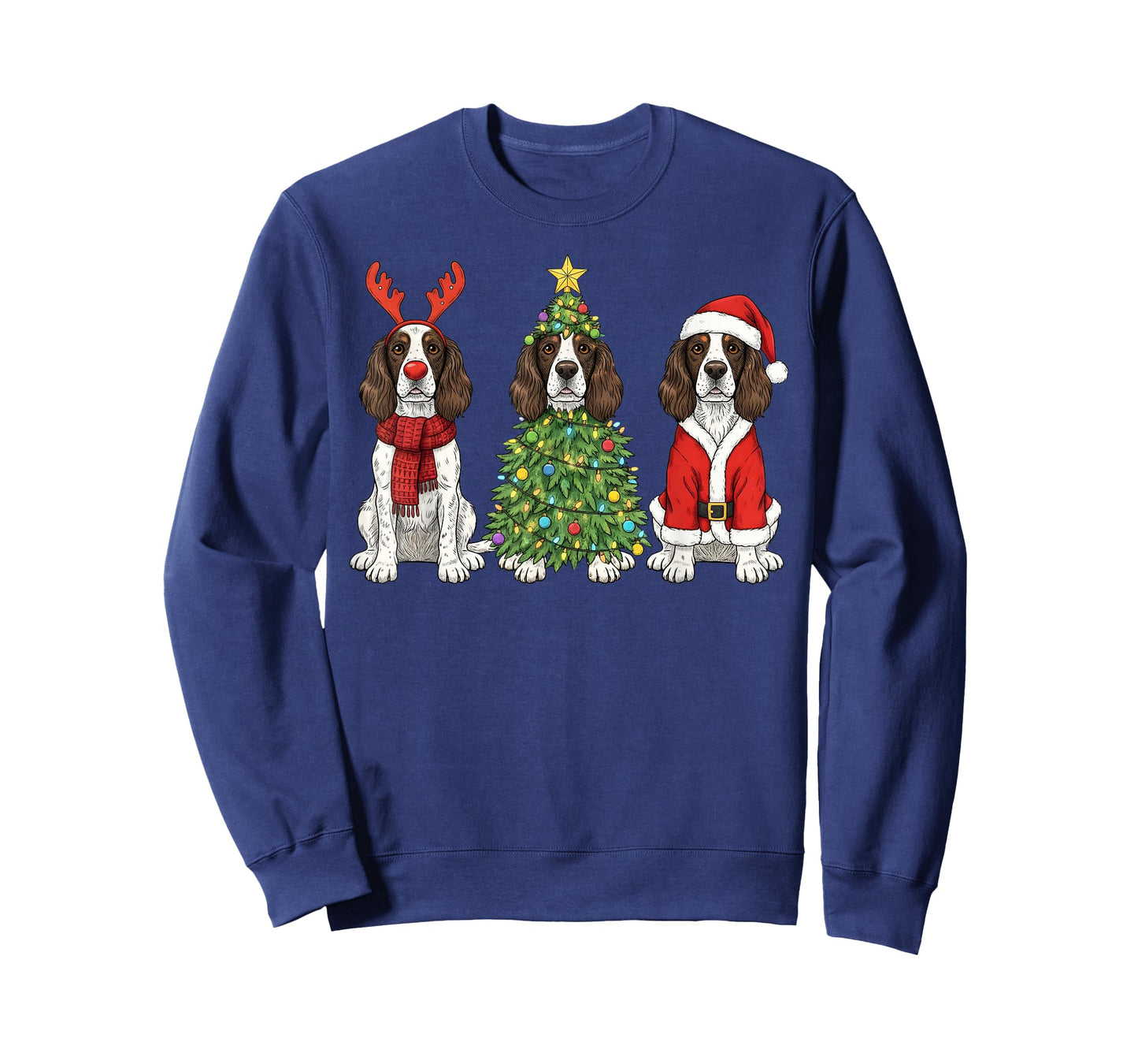 Retro Christmas English Springer Spaniel Santa Reindeer Dog T-Shirt