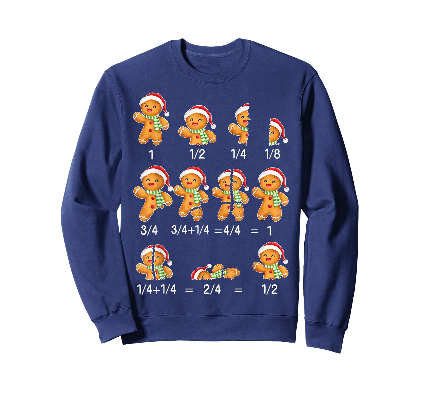 Gingerbread Cookie Santa Hat Fraction Math Teacher Xmas T-Shirt