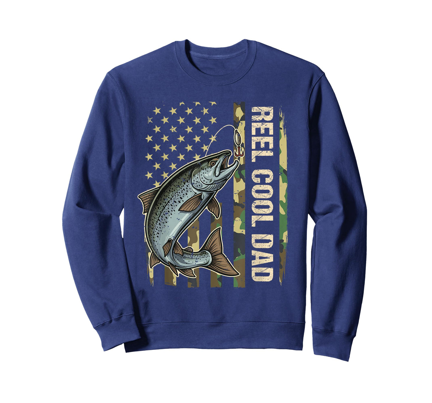 Reel Cool Dad Salmon Fishing Camo American Flag Fisherman T-Shirt