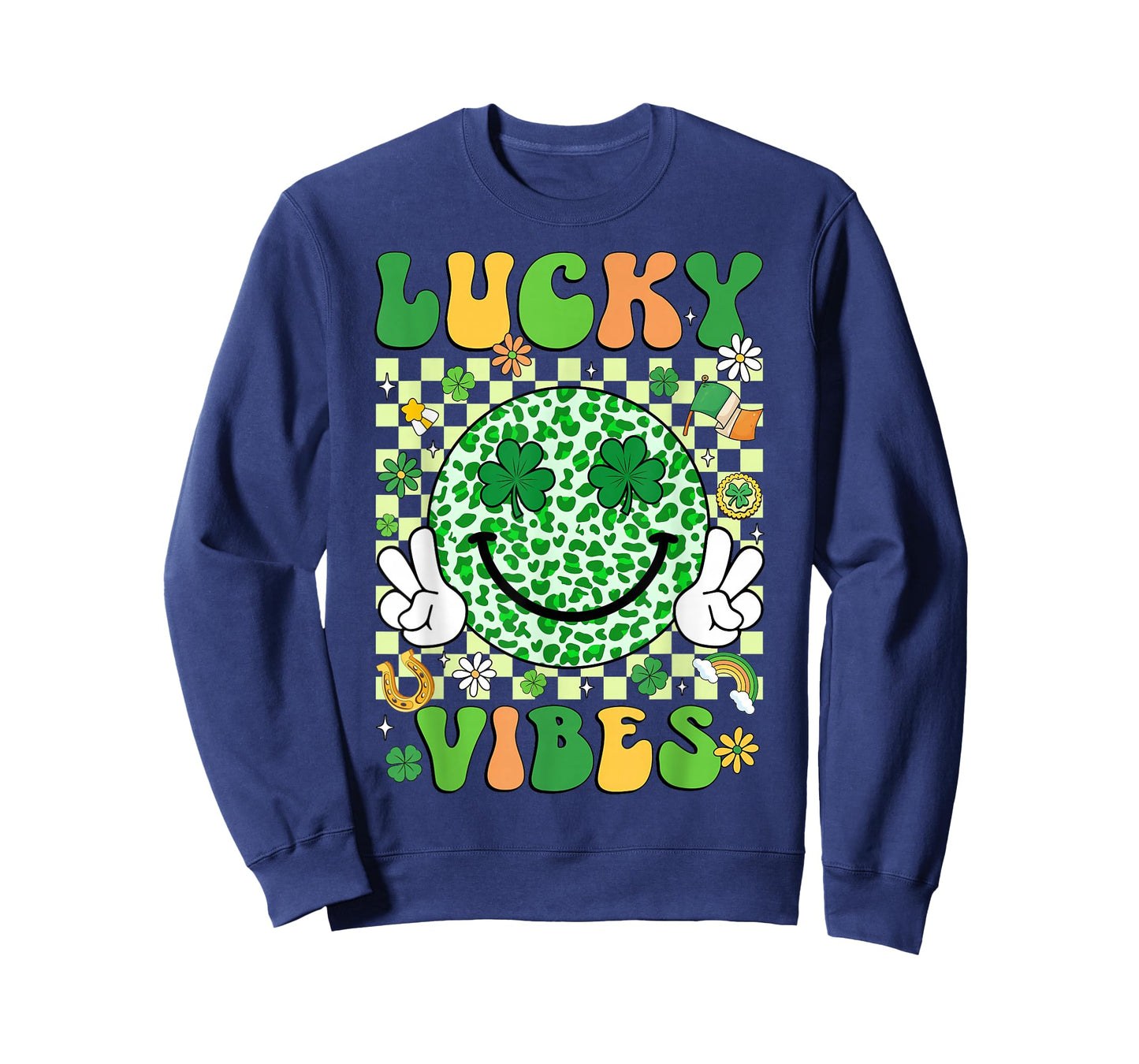 Groovy St Patricks Day Lucky Vibes Shamrock Women Men Kids T-Shirt