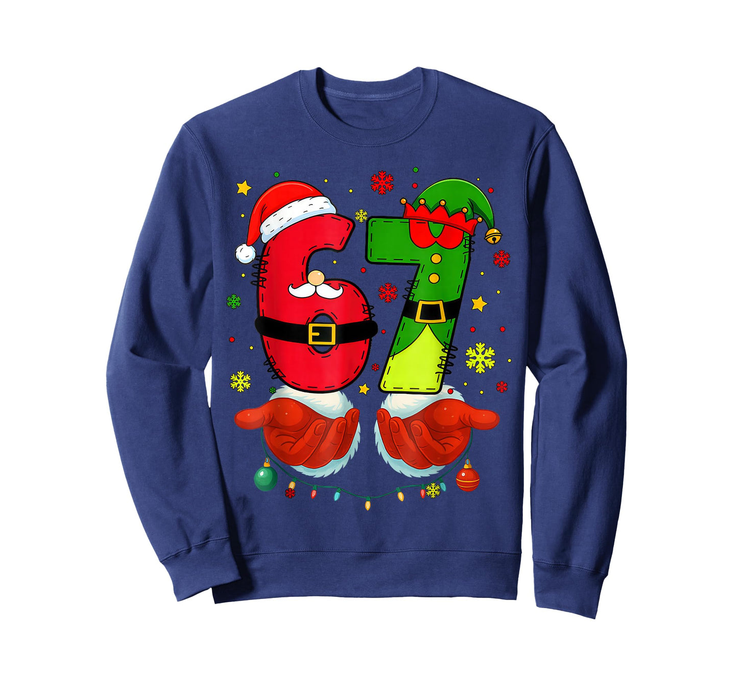 Funny Six Seven 67 Meme 6 7 Christmas Santa Hand Boys Teens T-Shirt