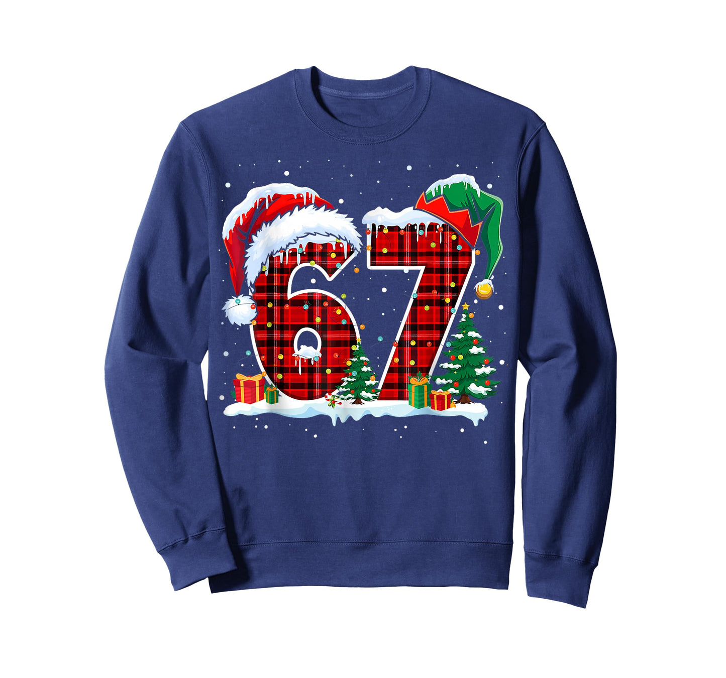 Funny Six Seven 6 7 Meme 67 Christmas Red Plaid Xmas Pajamas T-Shirt