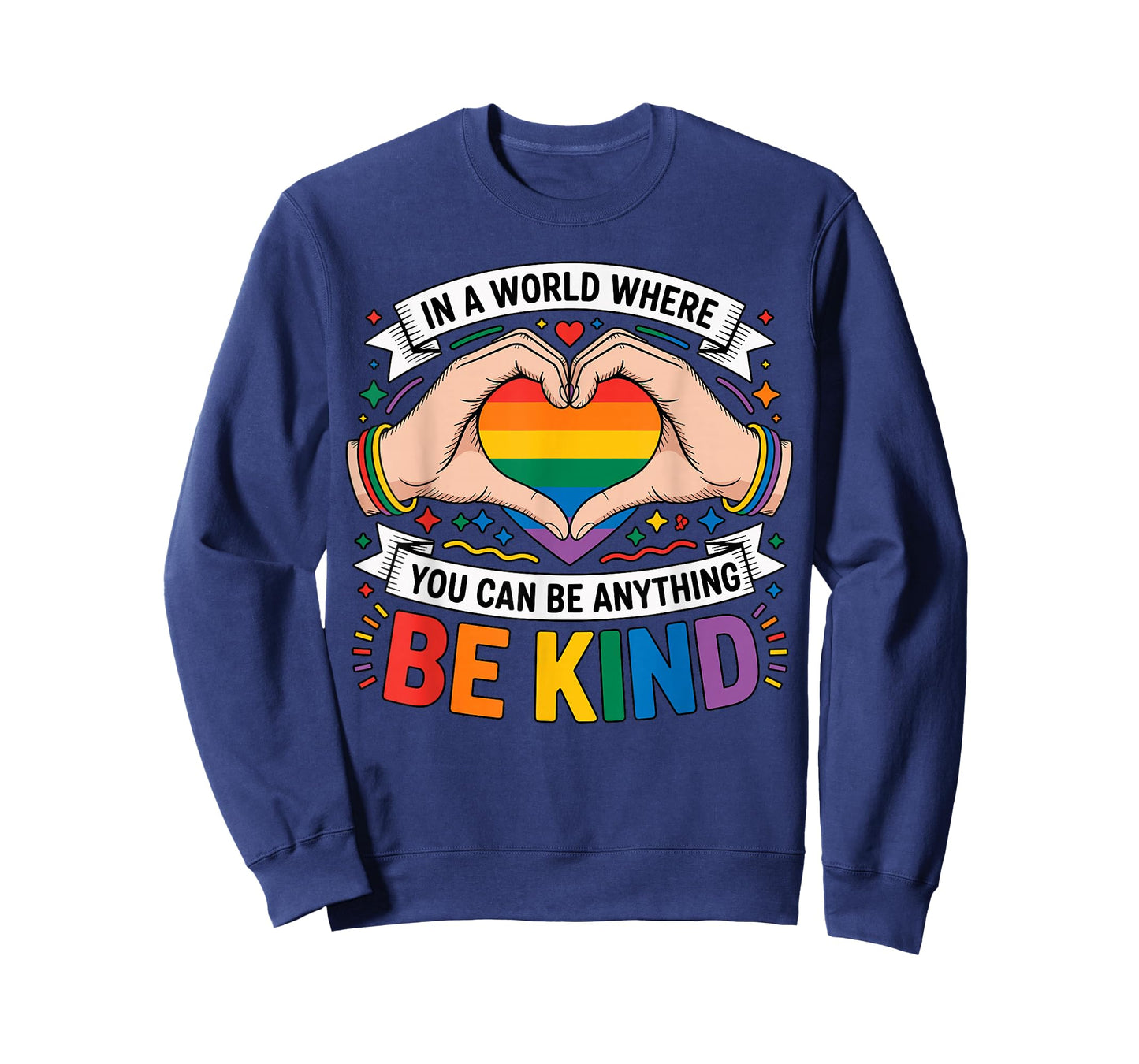 in A World Be Kind Rainbow Heart Pride T-Shirt