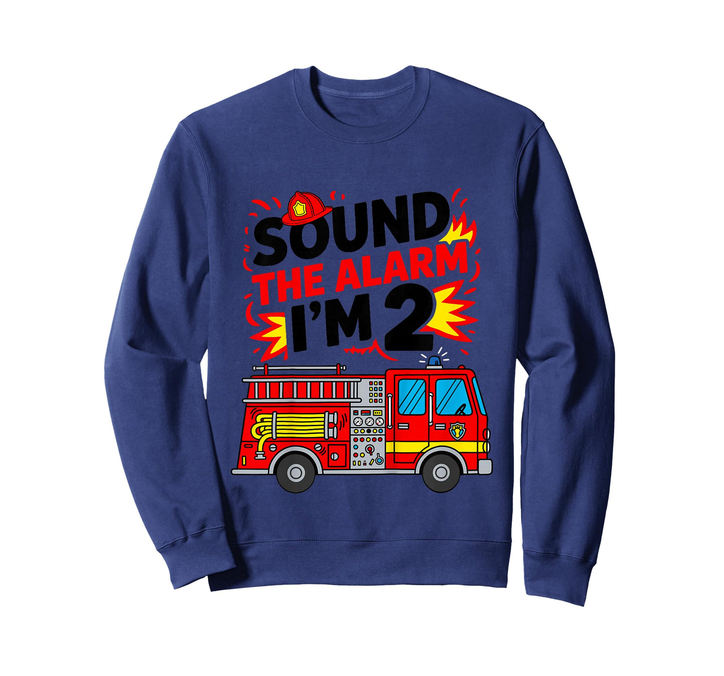 Kids Sound The Alarm I'm 2 Fire Truck 2nd Birthday Boys Kids T-Shirt