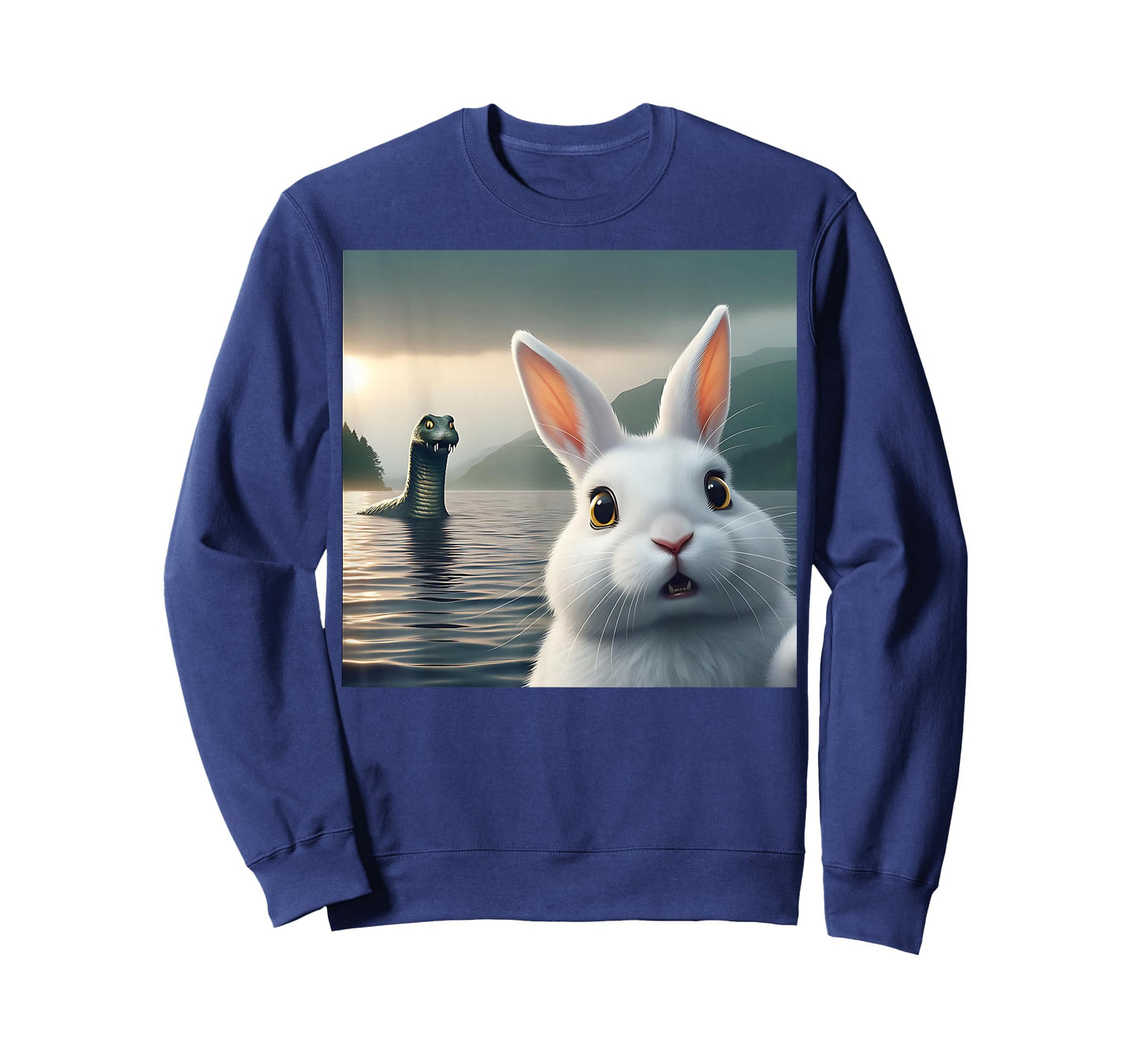 Surprised Rabbit Selfie with Loch Ness Monster Nessie Funny T-Shirt