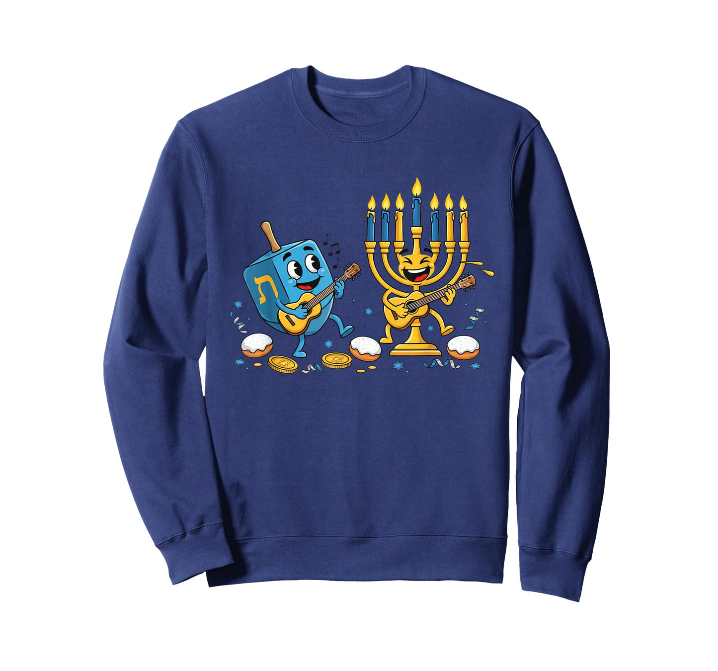 Funny Guitar Dreidel Menorah Hanukkah Kids Womens Mens T-Shirt
