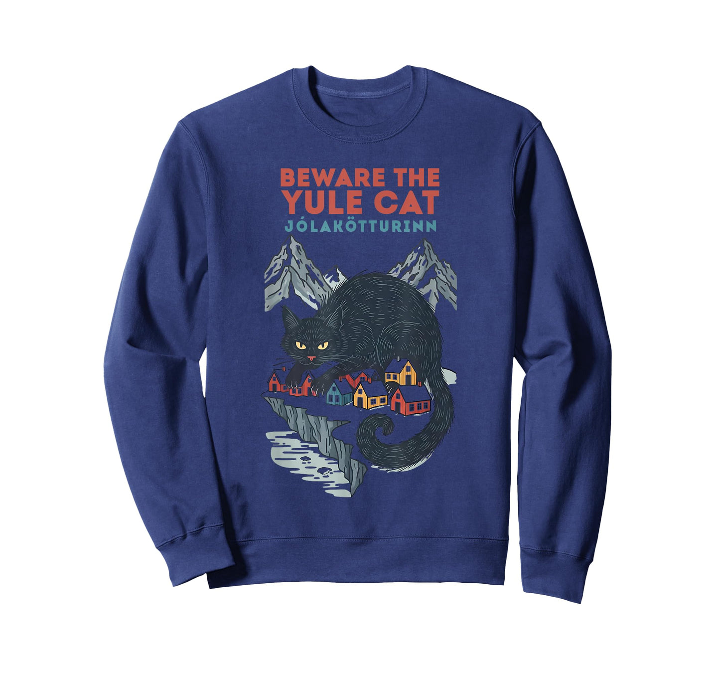 Funny Retro Yule Cat Beware The Jolakotturinn Dark Christmas T-Shirt