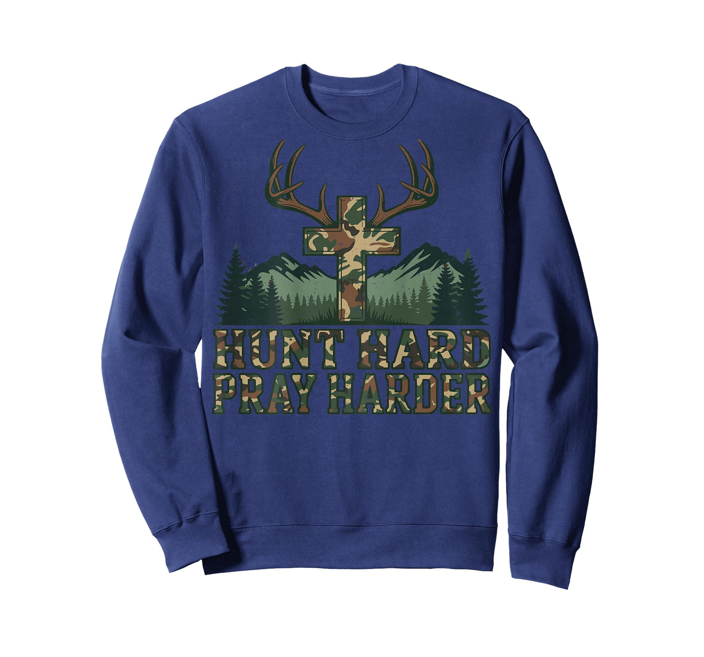 Youth Camo Christian Deer Hunting Cross Hunt Hard Pray Faith T-Shirt
