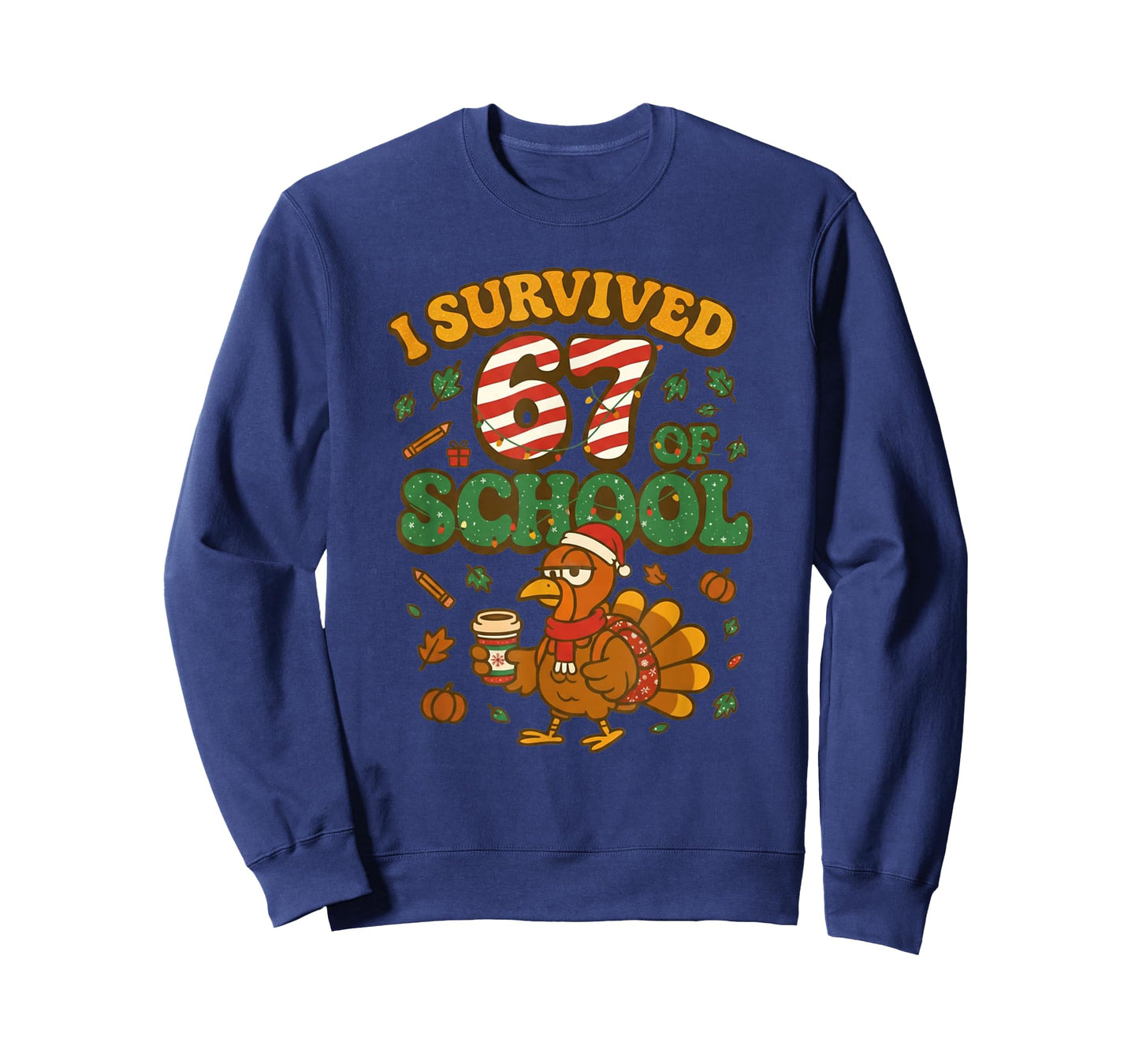 I Survived 67 Days of School Funny Christmas Turkey School T-Shirt