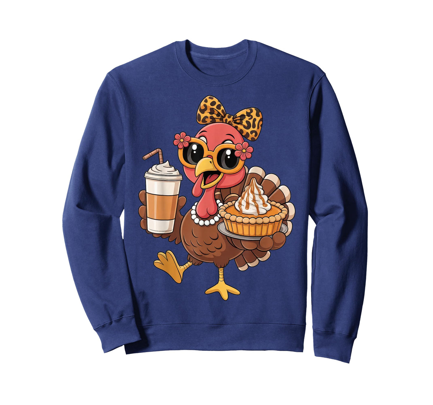 Turkey Drinking Coffee Bow Thanksgiving Leopard Women T-Shirt