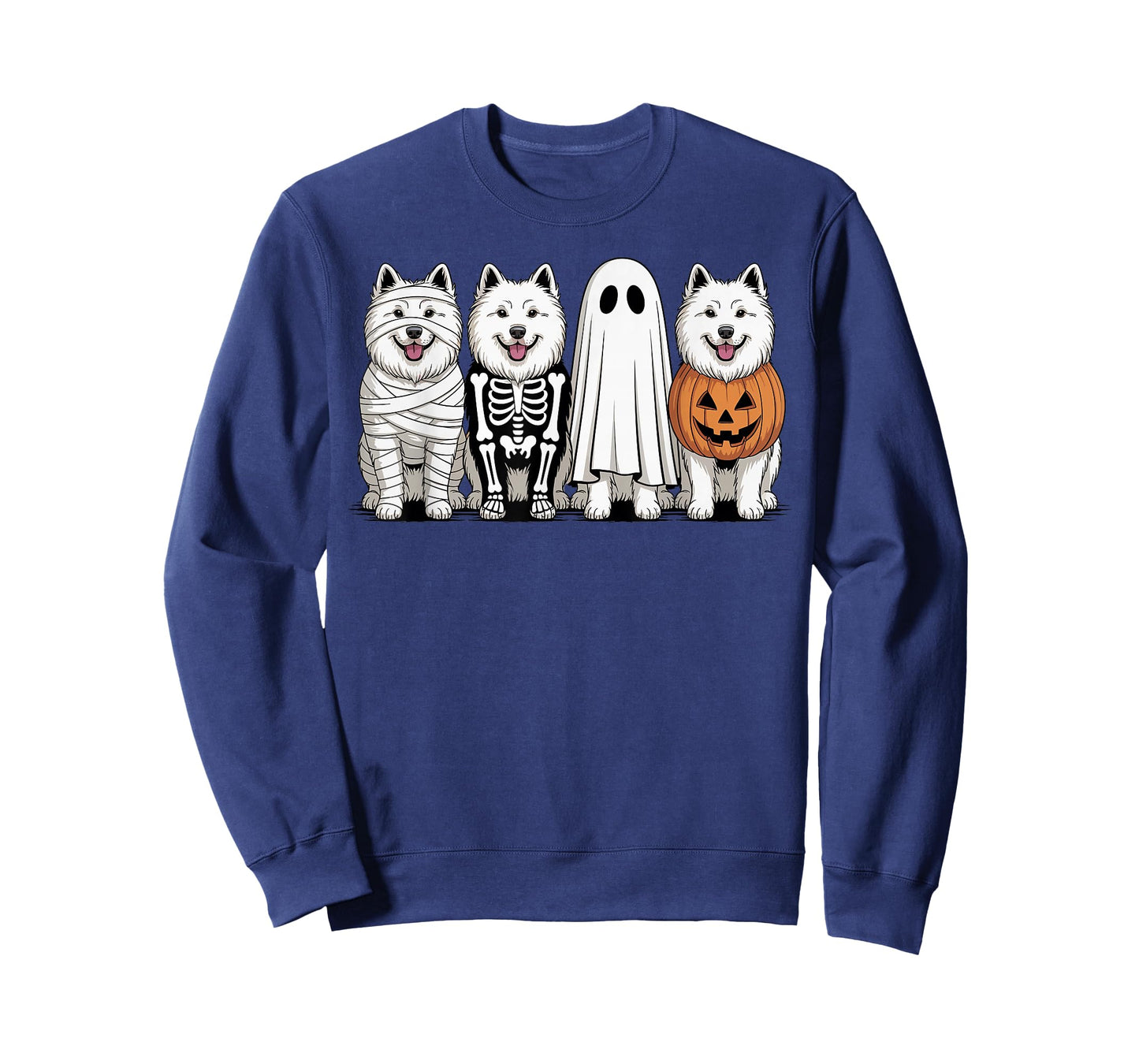 Spooky Ghost Samoyed Pumpkin Halloween Dog Skeleton T-Shirt