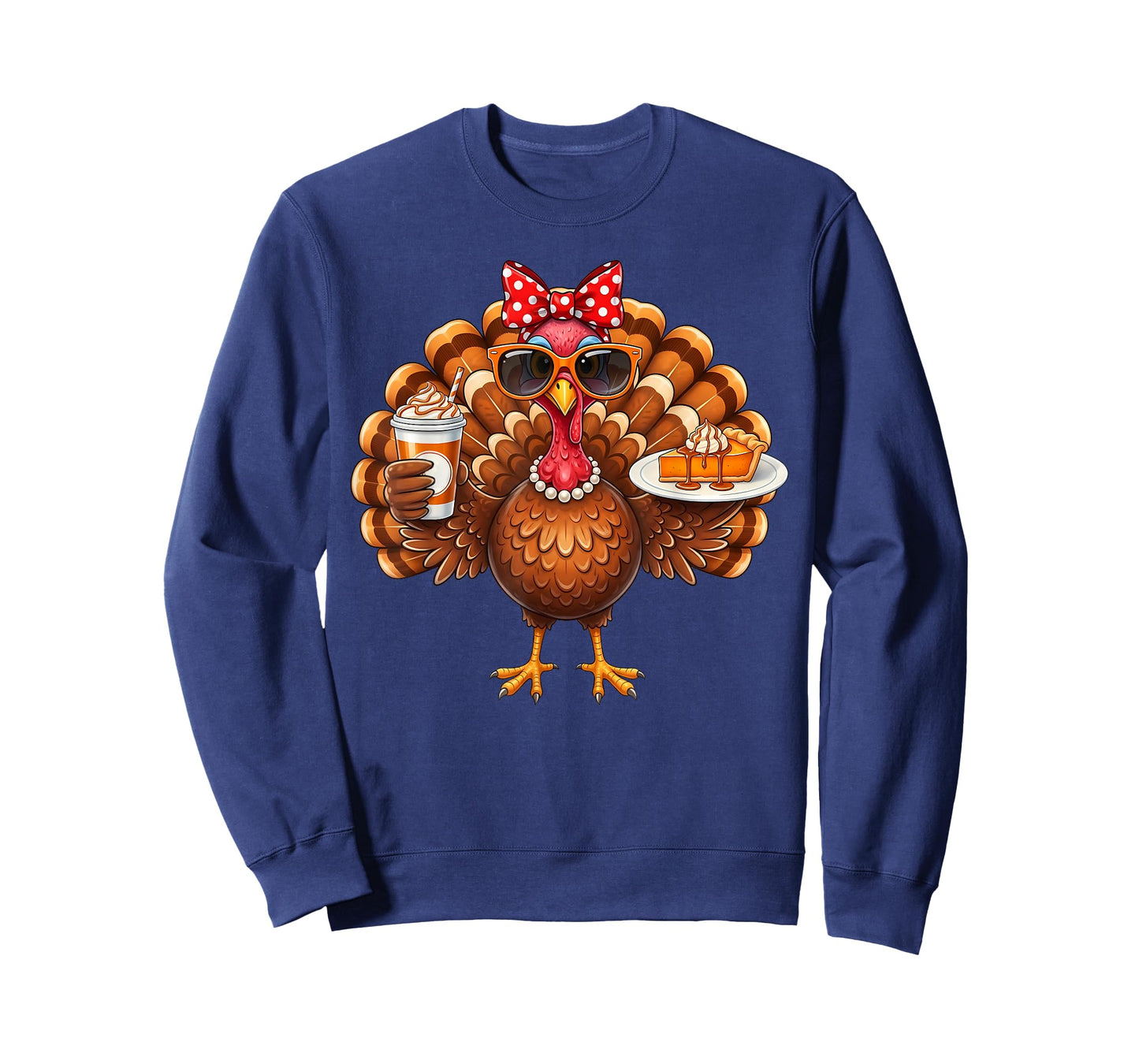 Women Turkey Drinking Coffee Bow Thanksgiving Turkey Day T-Shirt