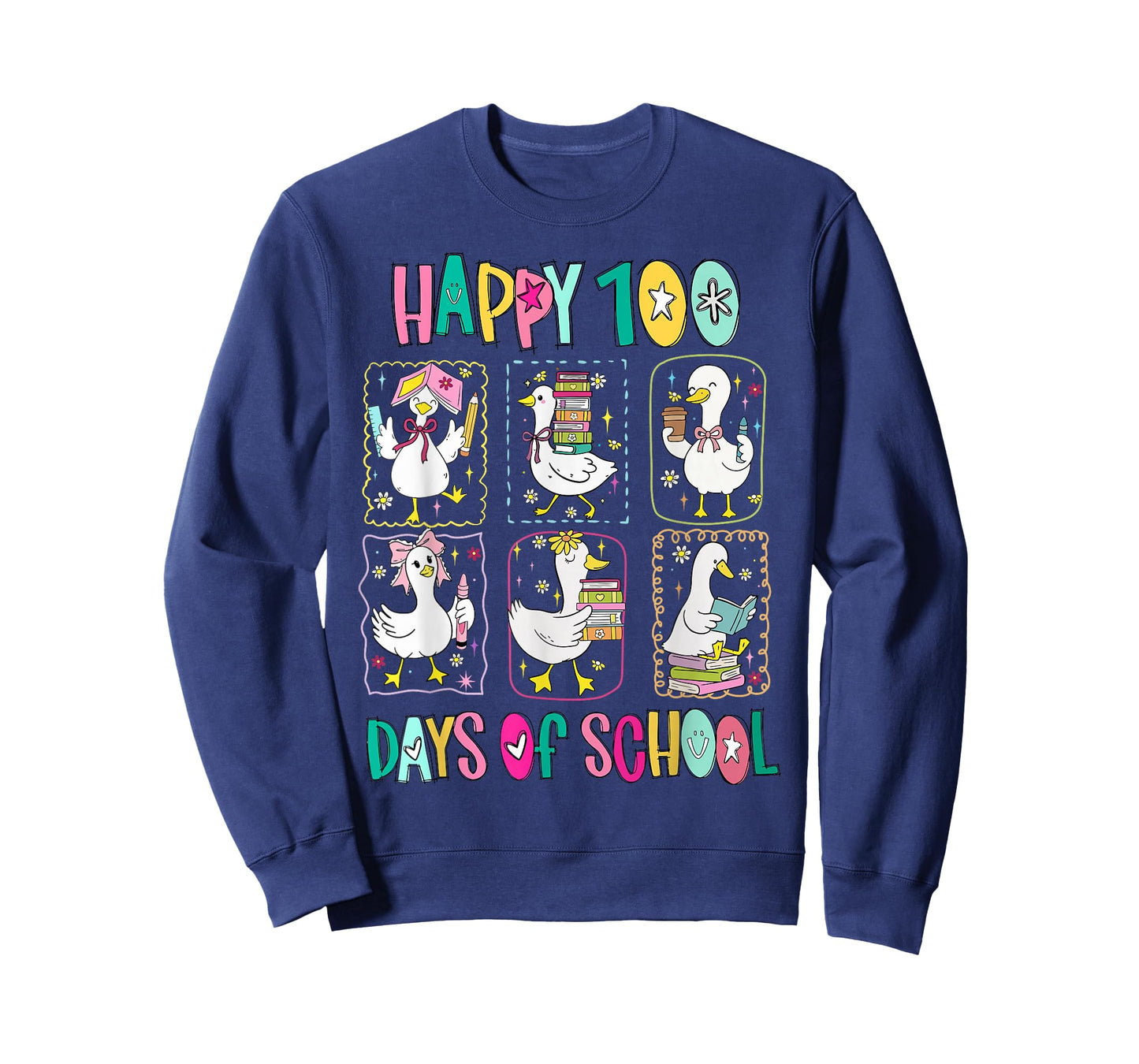 Happy 100 Days of School Student Teacher Funny Goose Silly T-Shirt
