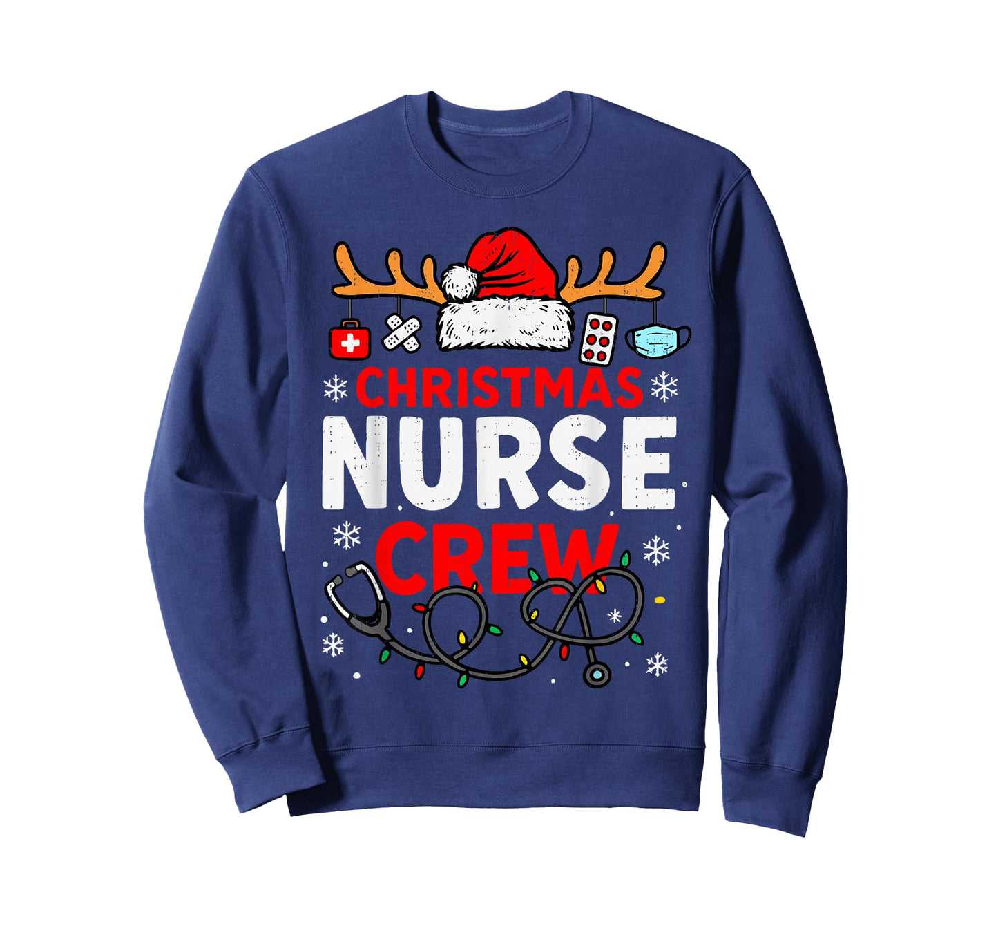 Funny Christmas Nurse Crew Stethoscope Santa Lights Holiday T-Shirt