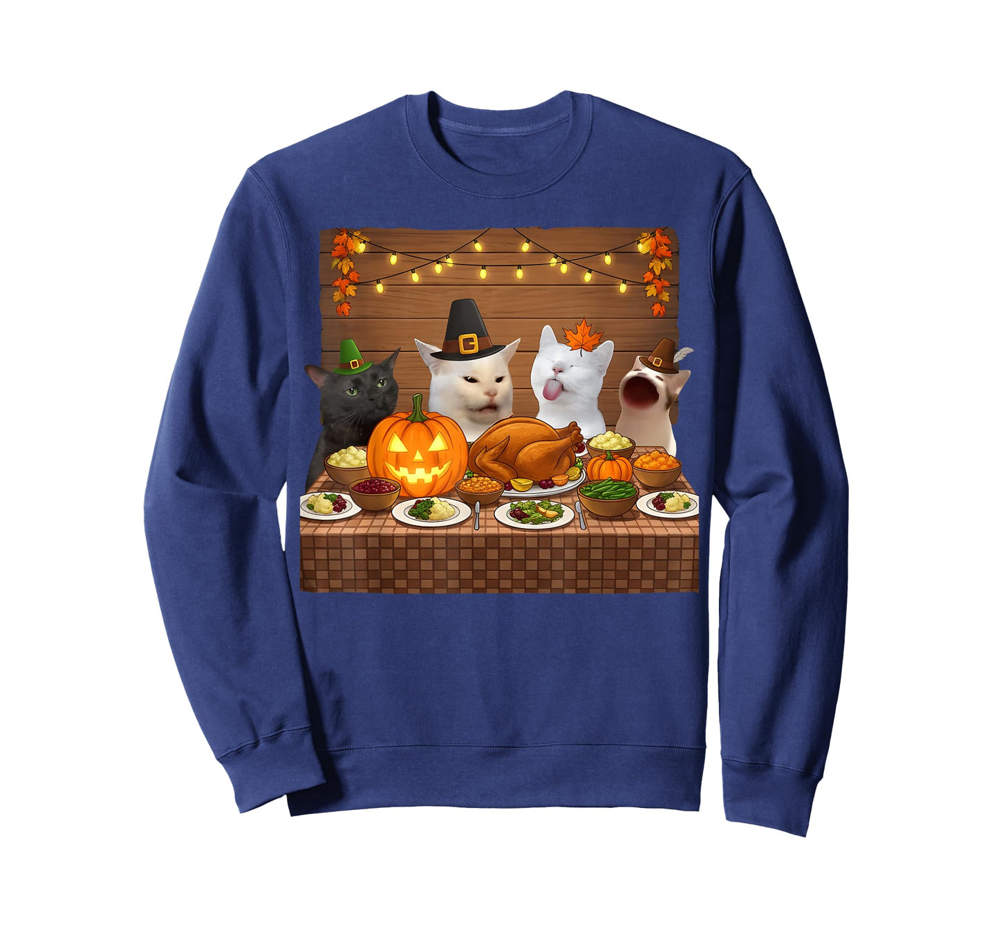 Thanksgiving Cats Dinner Feast Vintage Meme Men Women Kids T-Shirt