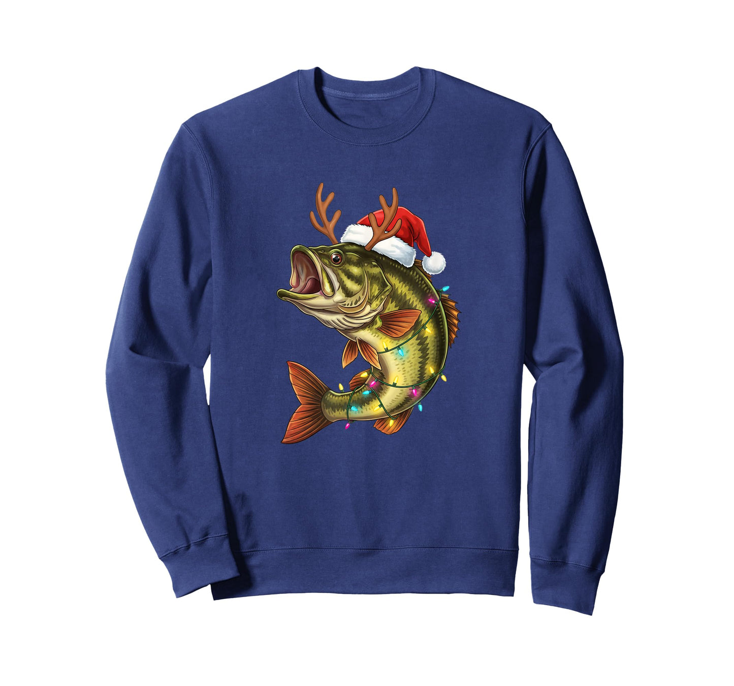 Christmas Bass Santa Hat with Lights Funny Fishing Xmas Angl T-Shirt