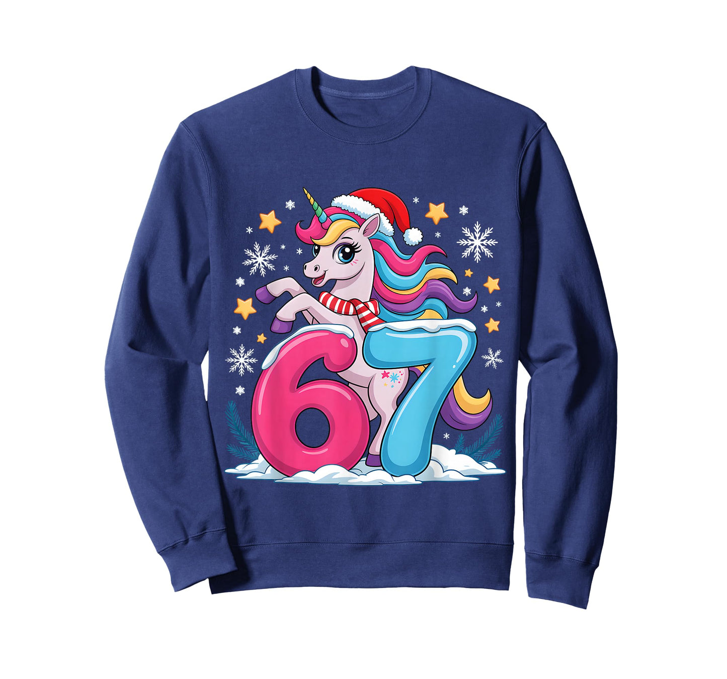 67 Christmas Cute Unicorn Six Seven Meme 6 7 Christmas Girls T-Shirt