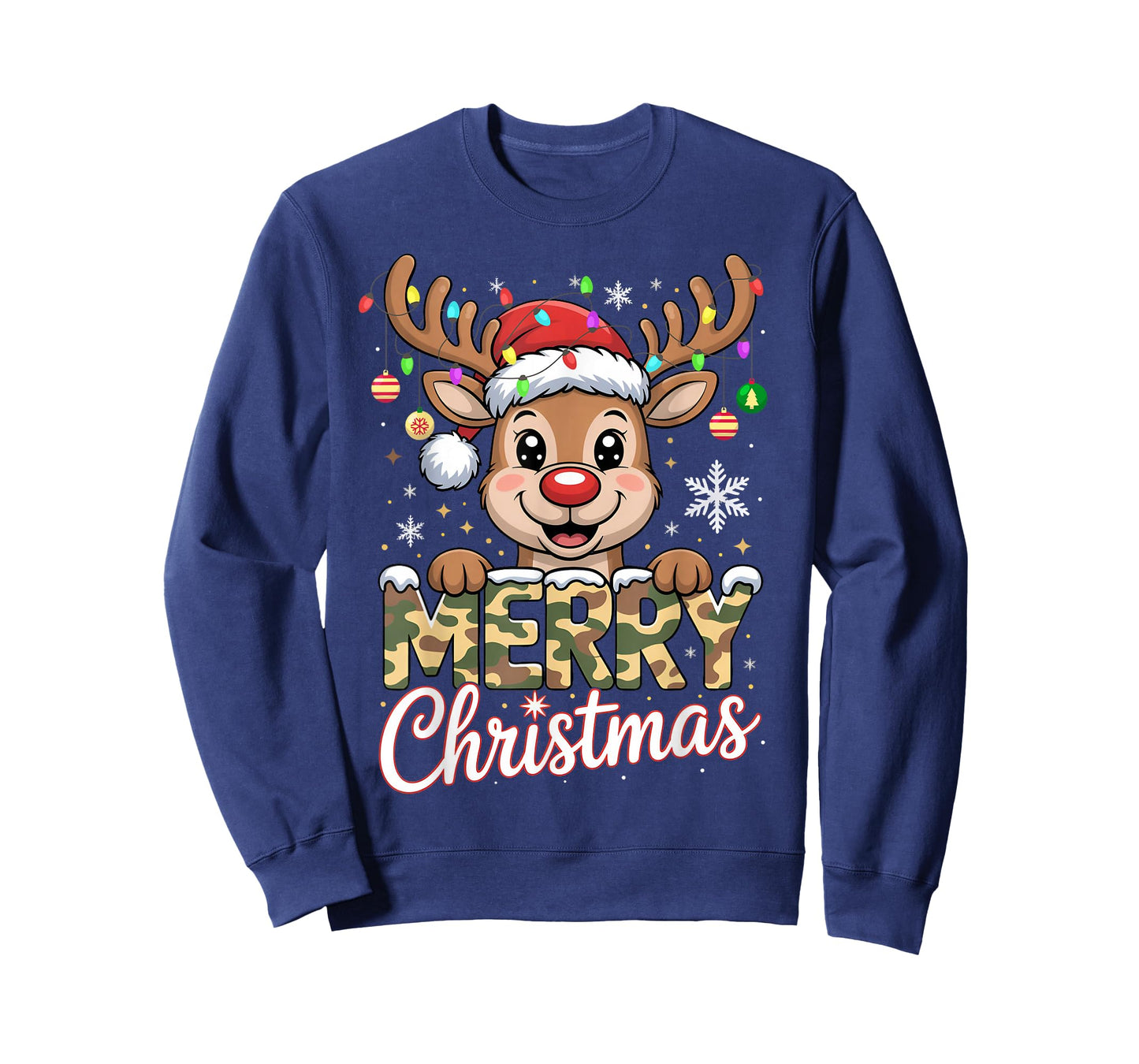 Merry Christmas Reindeer Camouflage Xmas Matching Family T-Shirt