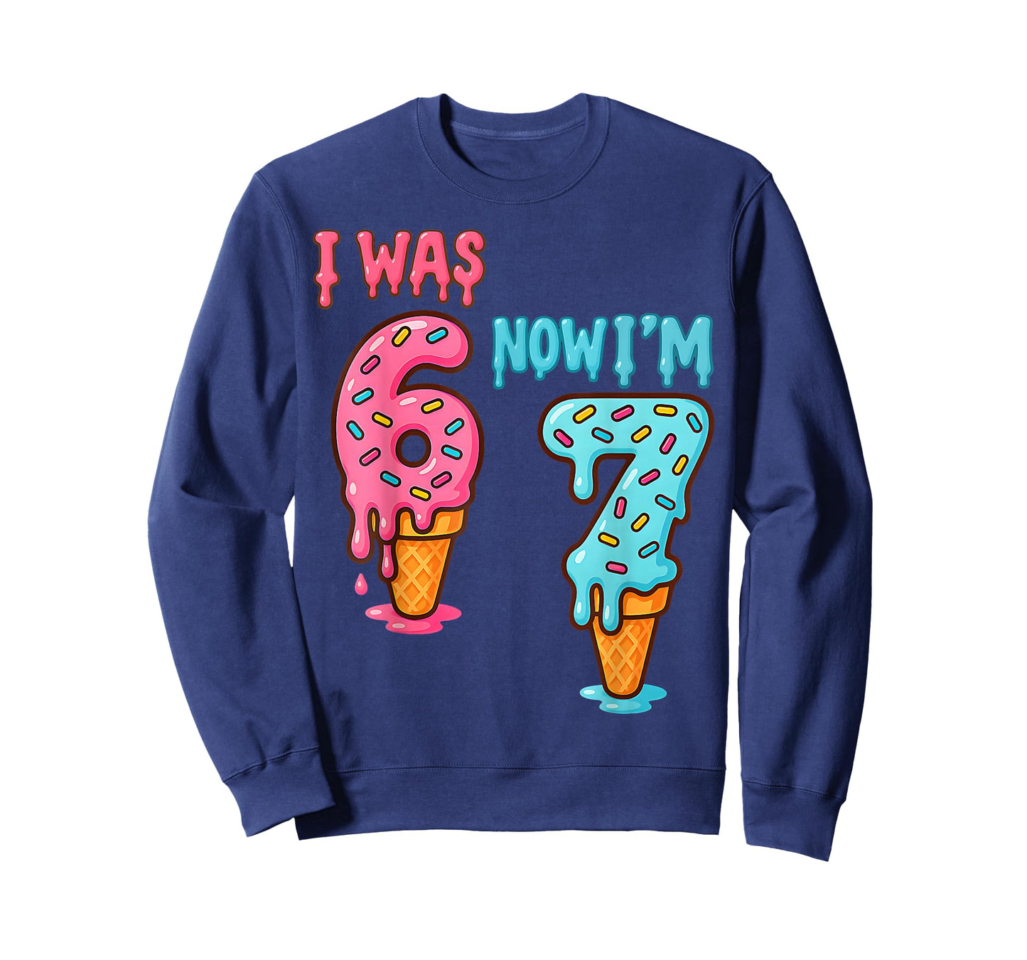 Seven Year Old Birthday I was 6 Now I'm 7 67 Ice Cream Drip T-Shirt