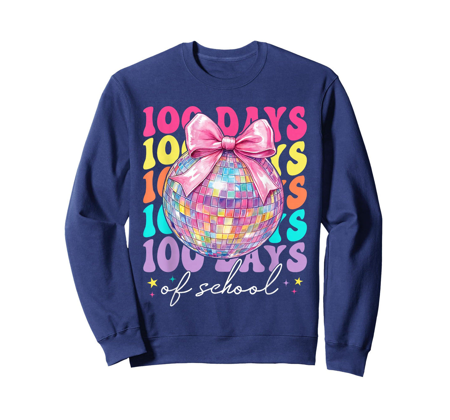 Retro 100 Days of School Coquette Bow Disco Ball Girls Women T-Shirt
