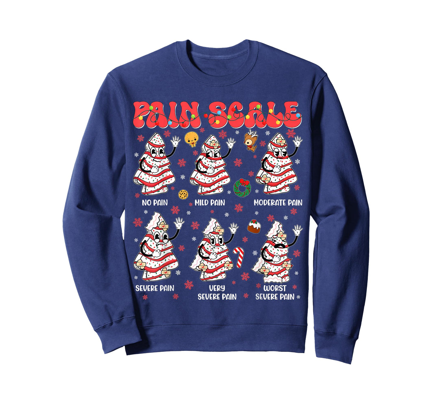 Pain Scale Funny Christmas Tree Cake Pjs Pajamas Xmas Nurse T-Shirt