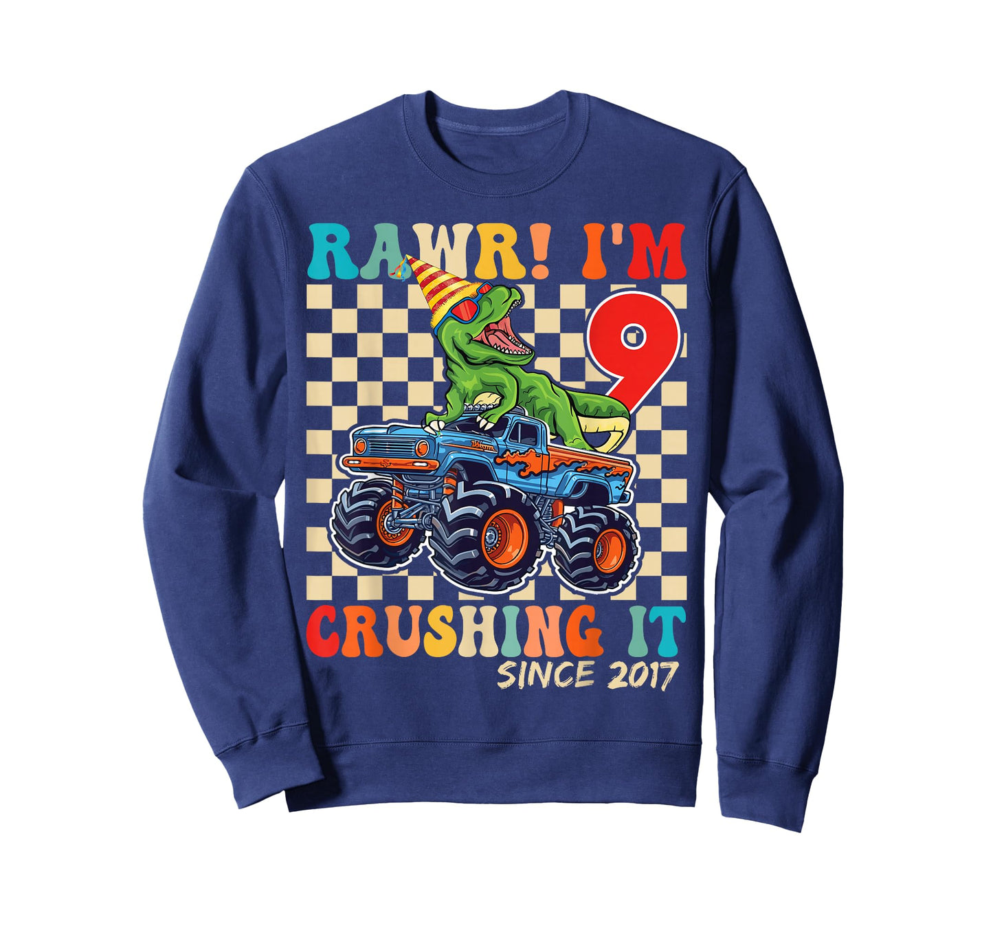 9th Birthday Monster Truck Dinosaur Party Boys Rawr I'm 9 T-Shirt