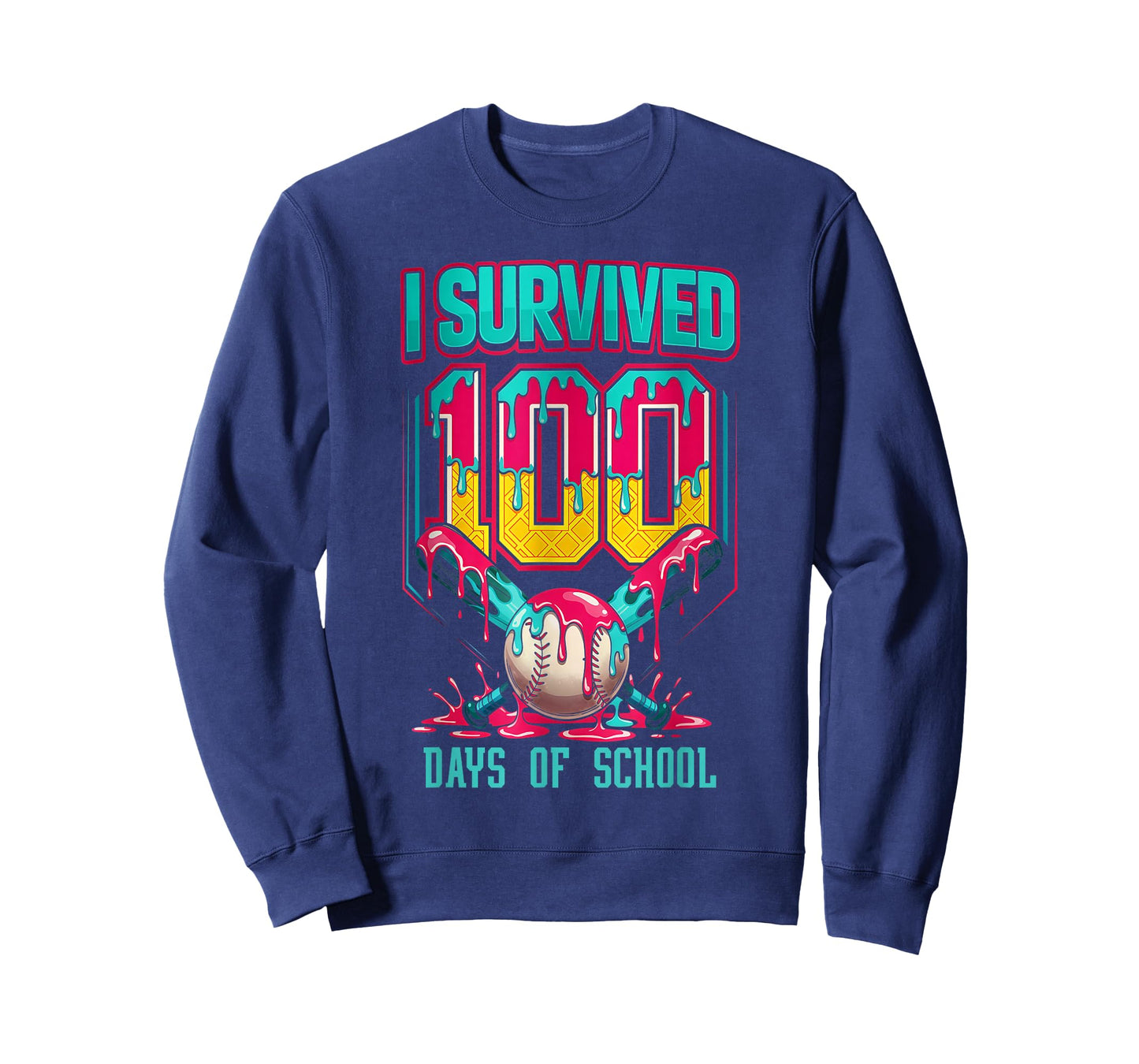 100 Days of School Baseball Ice Cream Drip Student Kids Boys T-Shirt