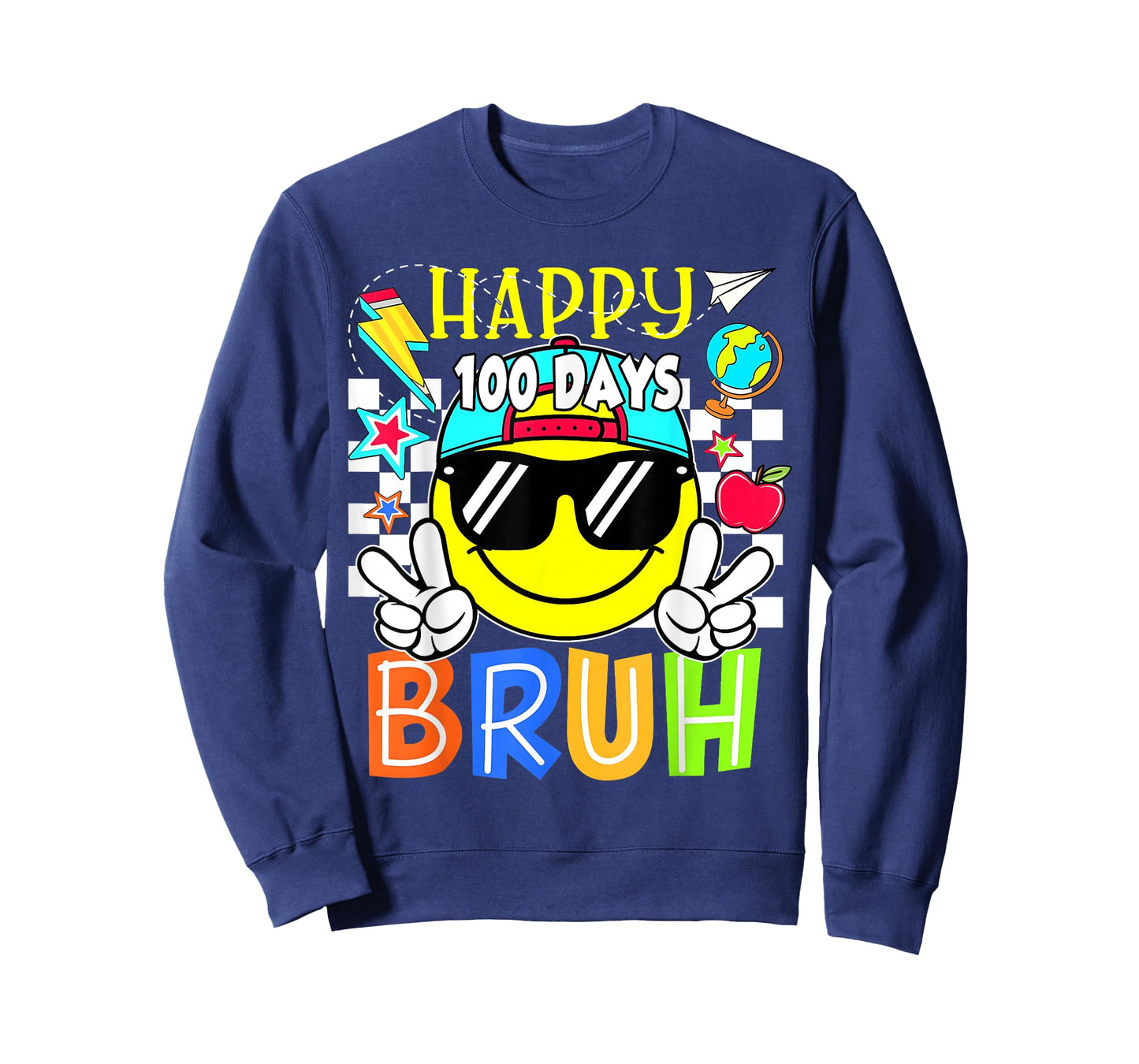 Happy 100 Days of School Bruh Smile Groovy Face Kid Teacher T-Shirt