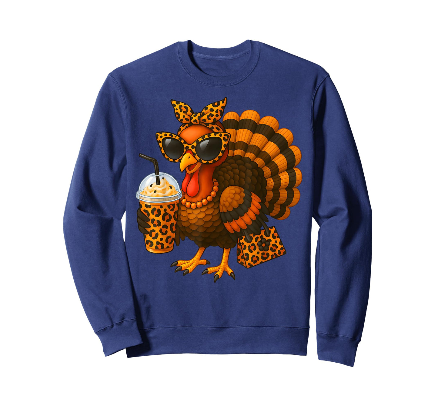 Thanksgiving Turkey Drinking Coffee Leopard Women Girl T-Shirt