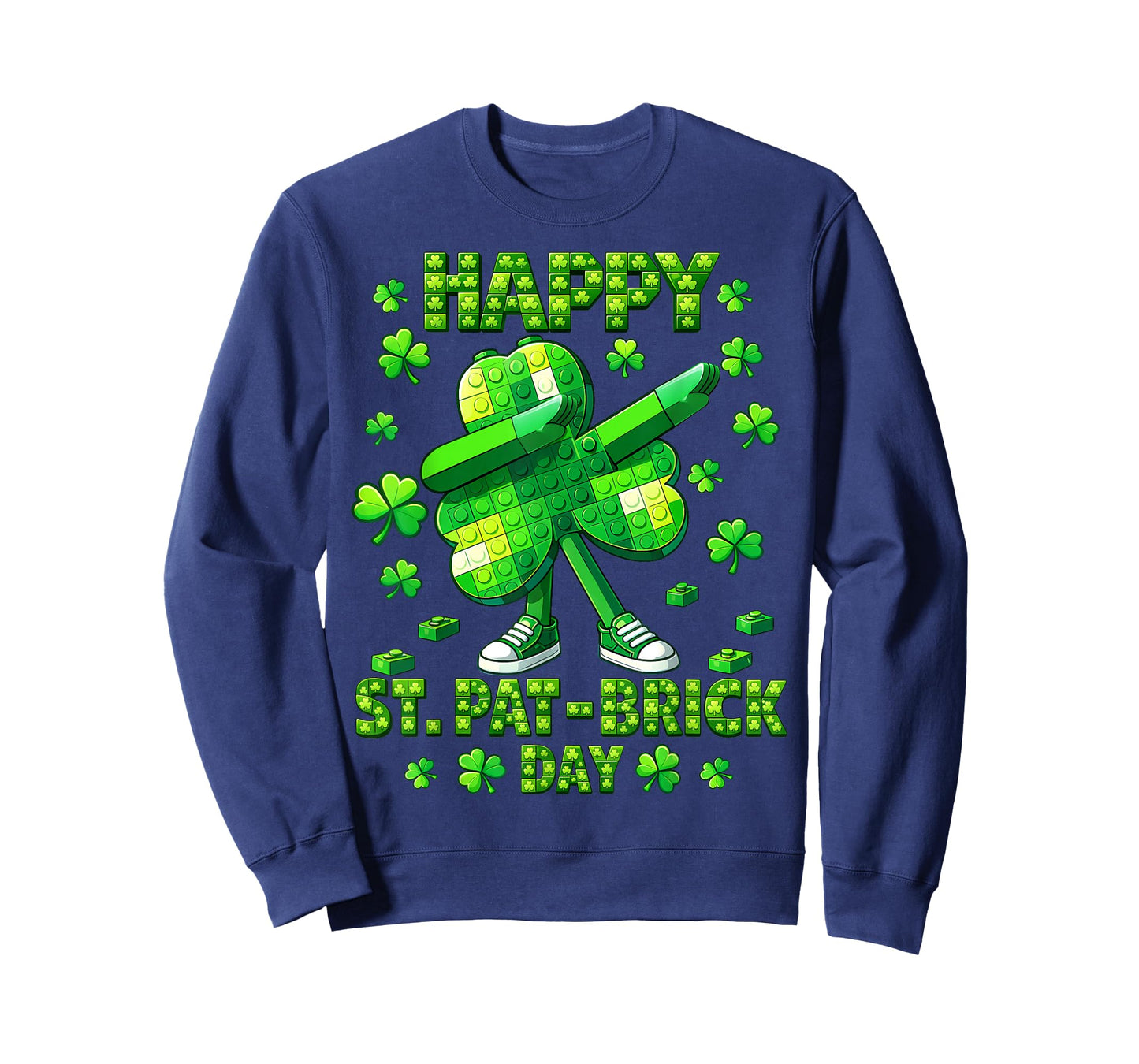 Kids St Patricks Day Dabbing Shamrock Building Blocks Bricks T-Shirt