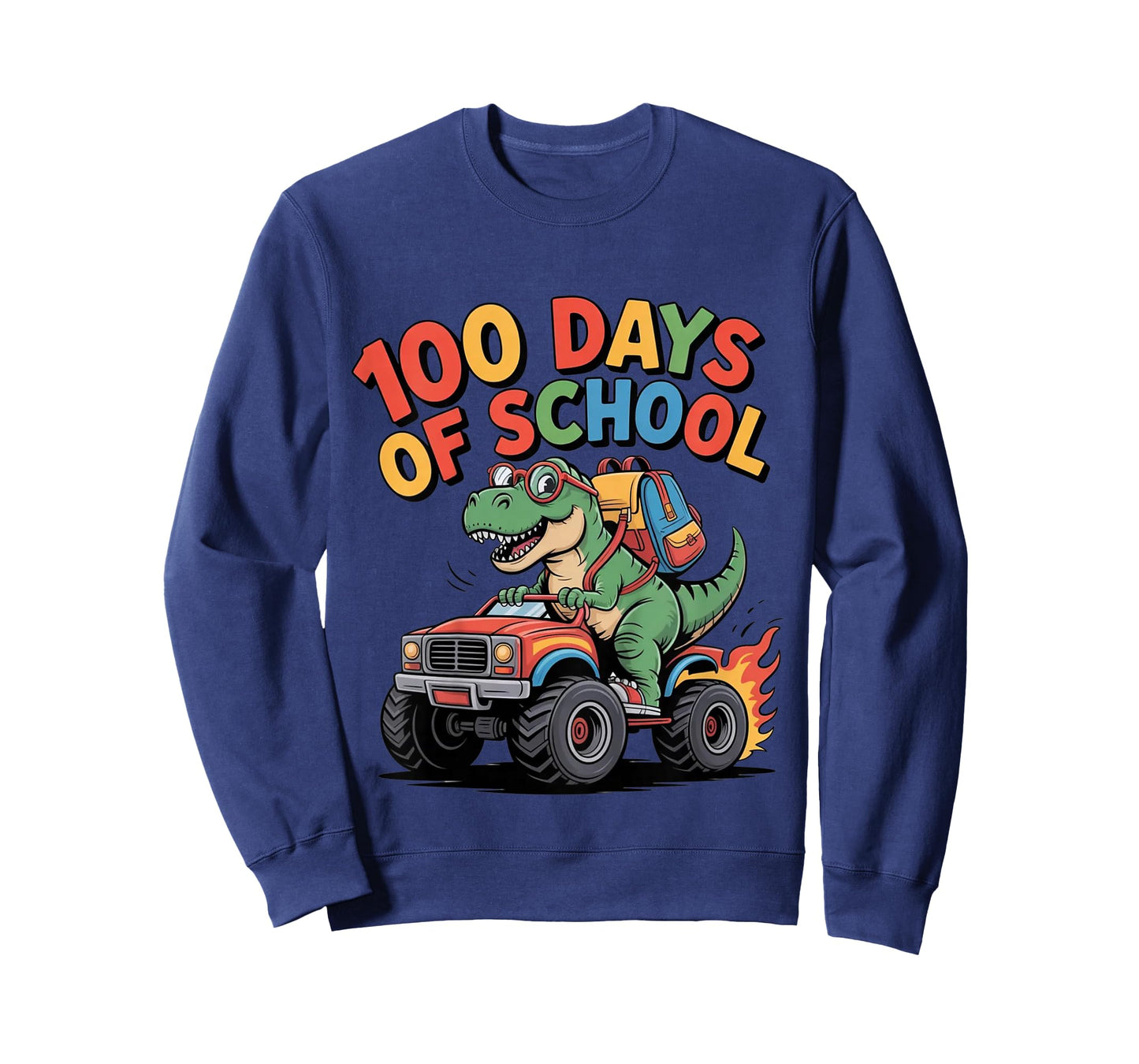 Kids 100 Days of School T-Rex Monster Truck Kids Funny T-Shirt