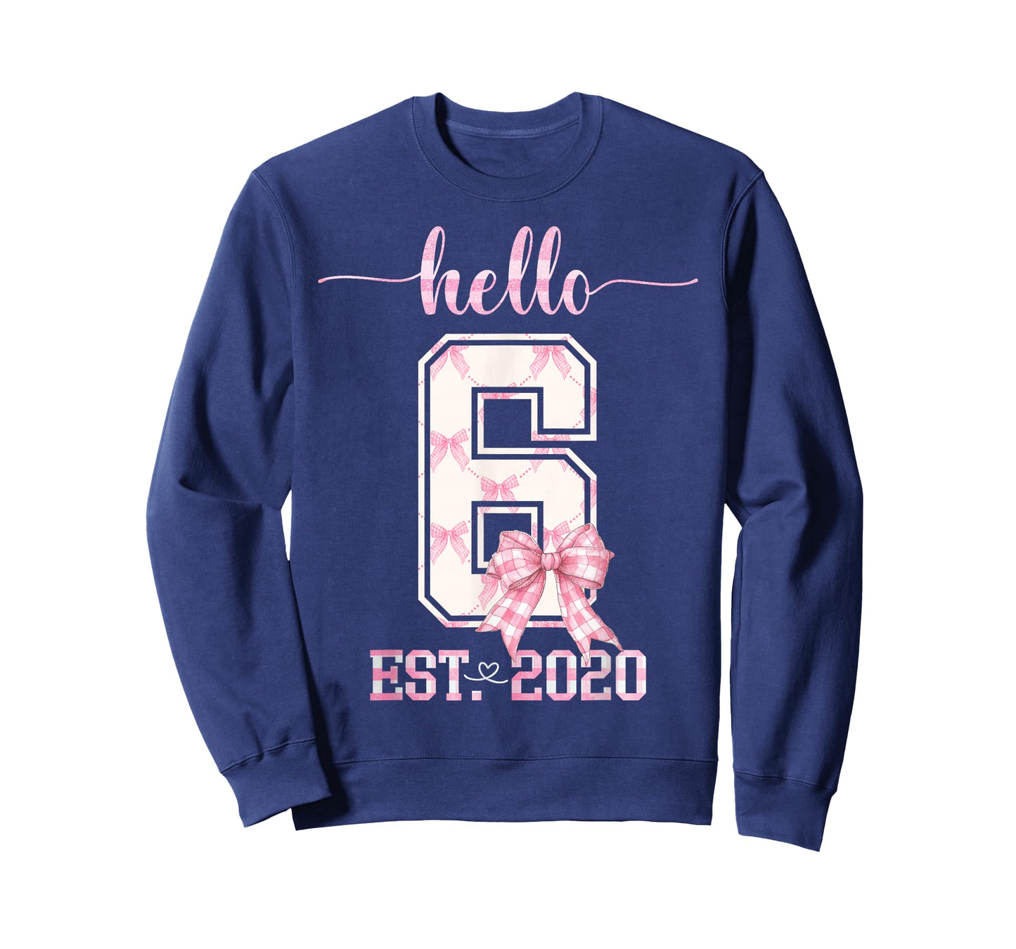 Hello 6 Est 2020 6th Birthday Girl Cute Pink Coquette Bow T-Shirt