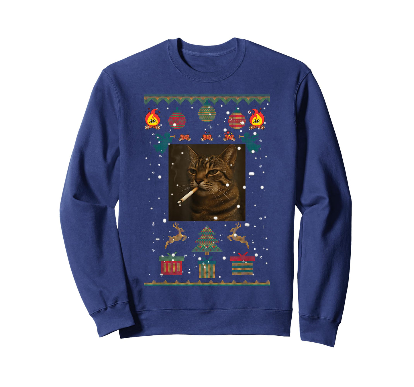 Smoking Cat Cigarette Meme Sarcasm Ugly Christmas Sweater T-Shirt
