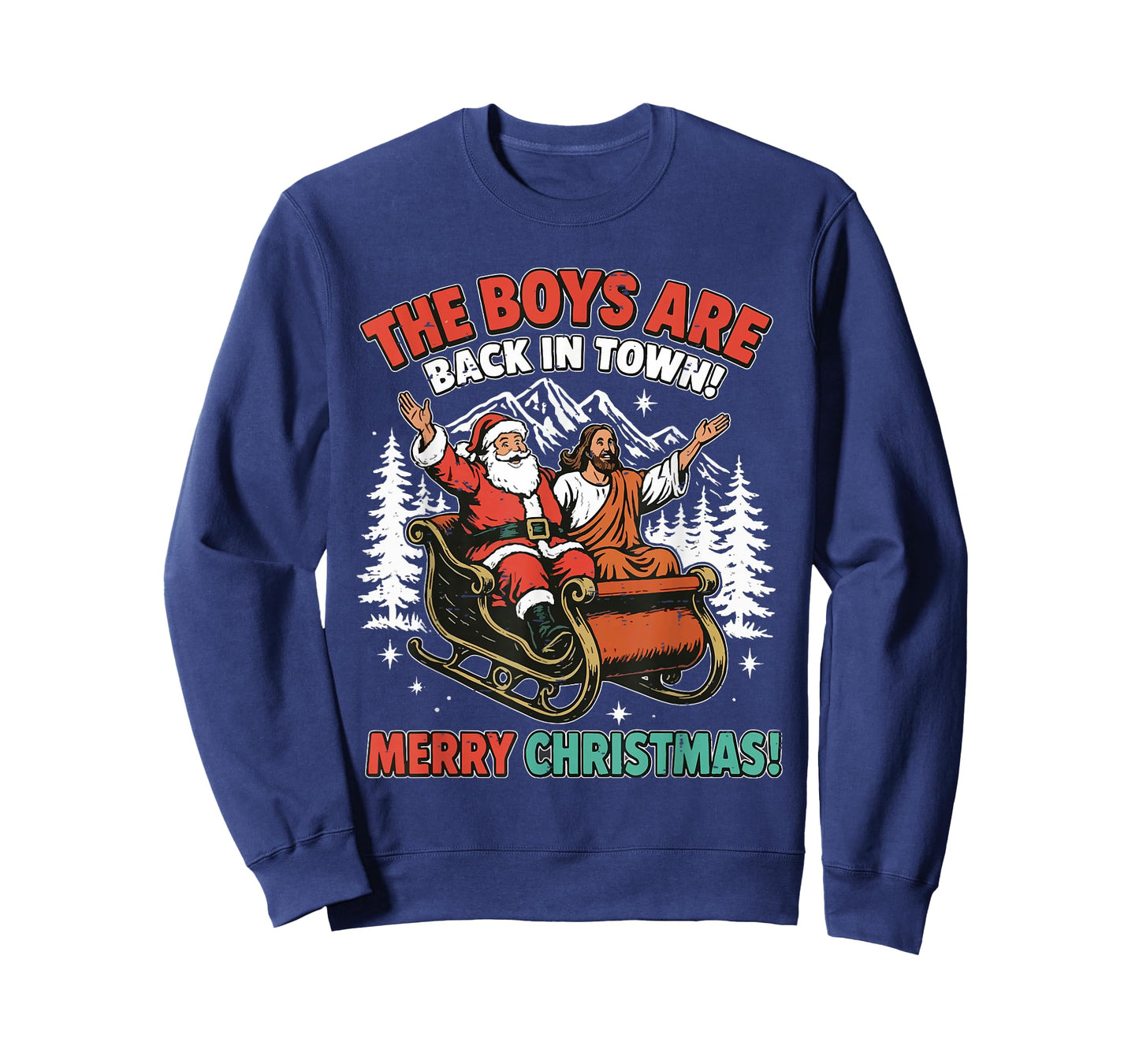 Vintage The Boys are Back in Town Christmas Santa Jesus Xmas T-Shirt