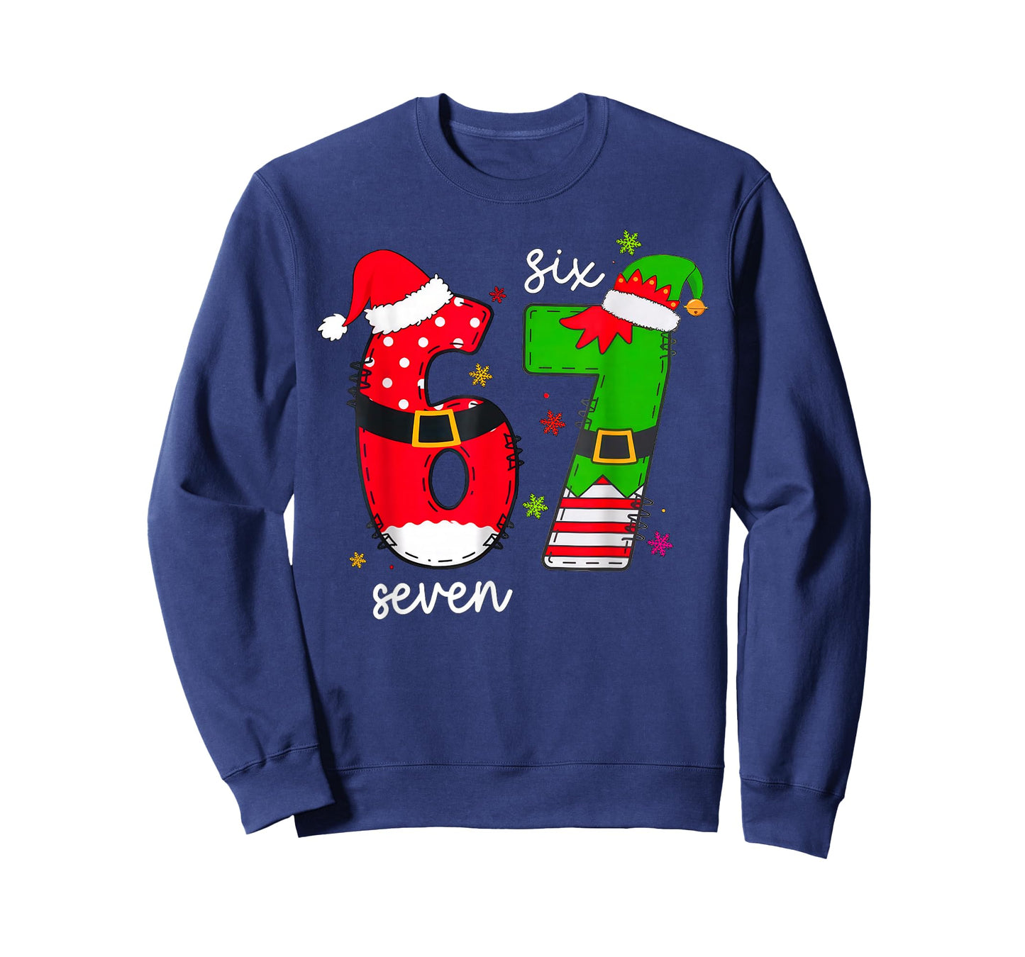 Funny Six Seven 67 Meme 6 7 Elf Santa Christmas Pajamas T-Shirt