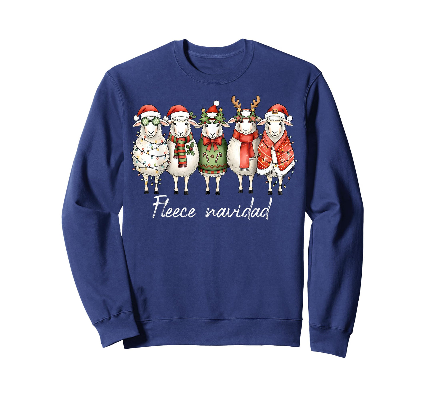 Fleece Navidad Sheep Christmas Lights Dinner Family Festival T-Shirt