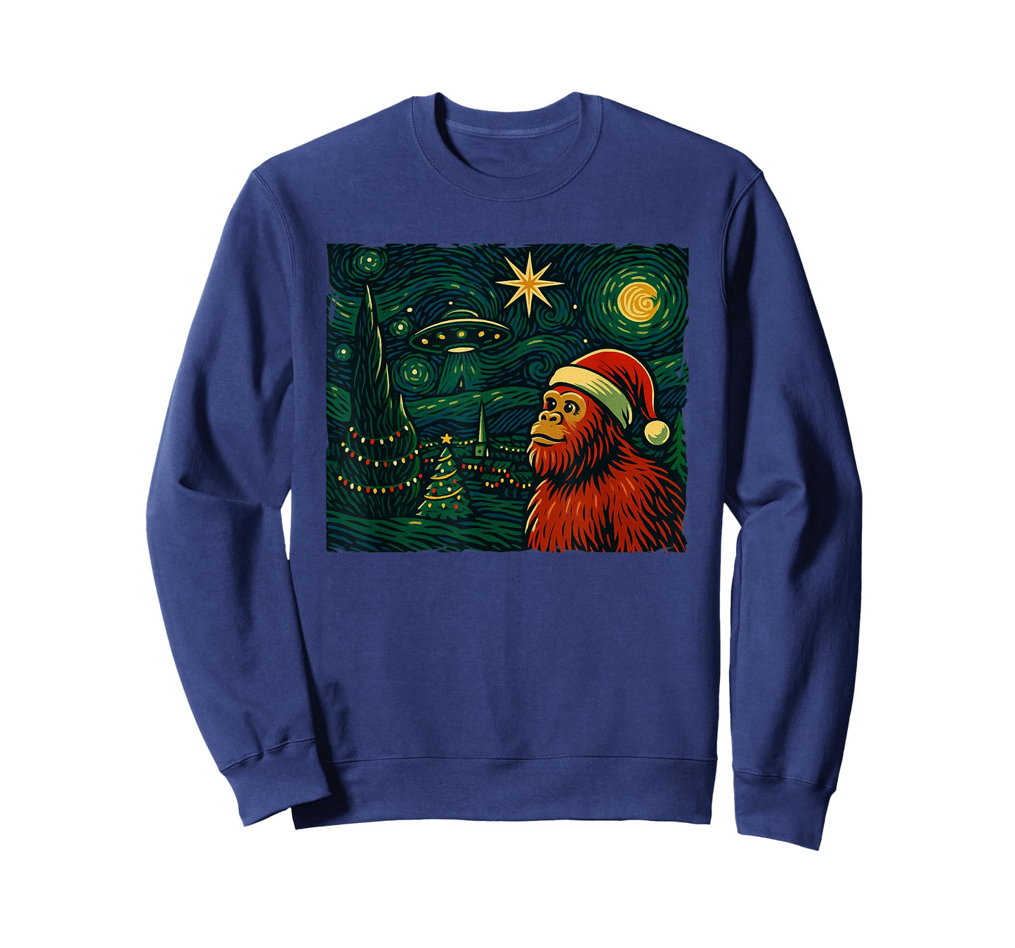 Funny Bigfoot Starry Night Christmas Art Holiday Party T-Shirt