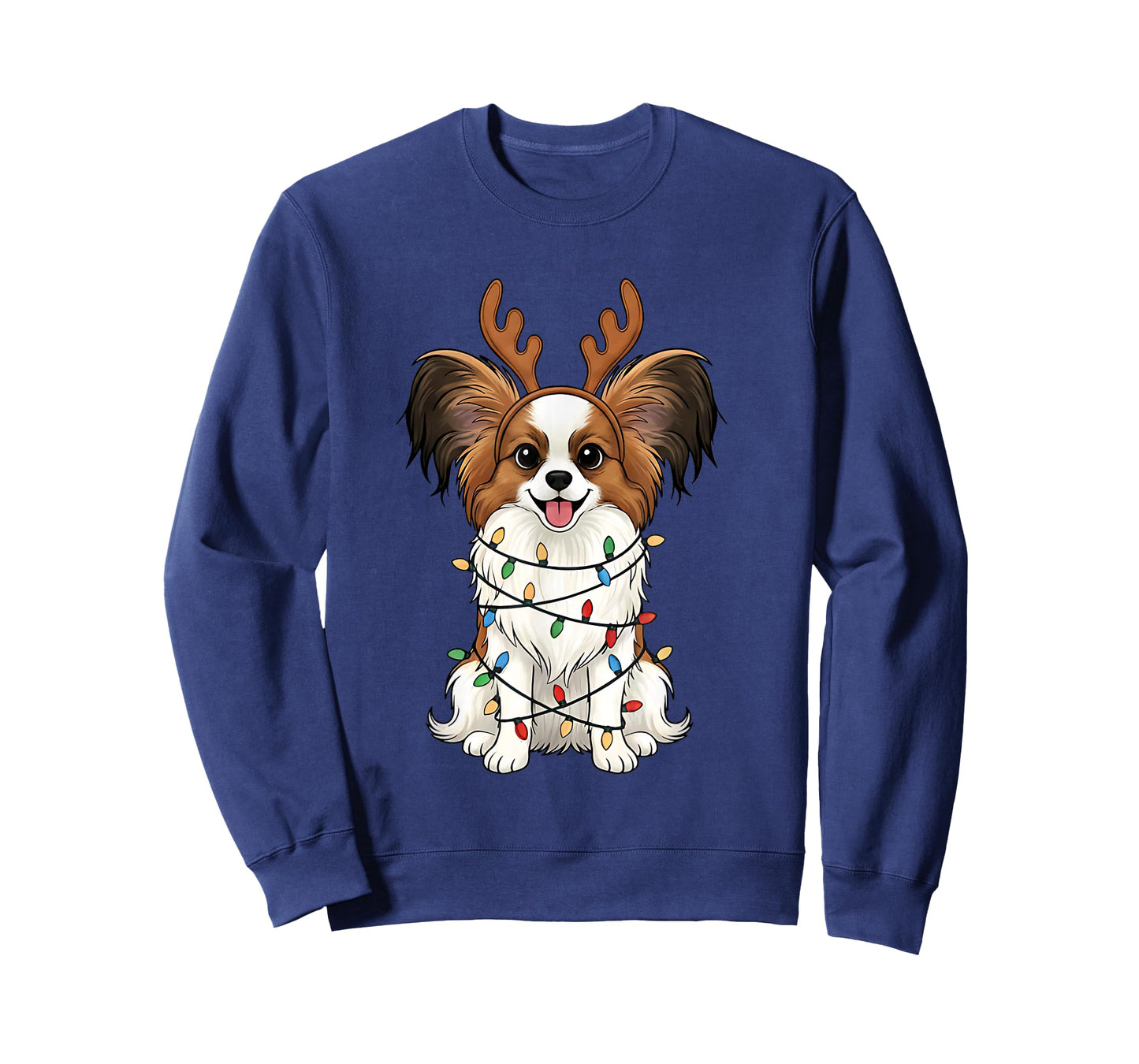 Papillon Dog Christmas Reindeer Lights Funny Dog Lover Xmas T-Shirt