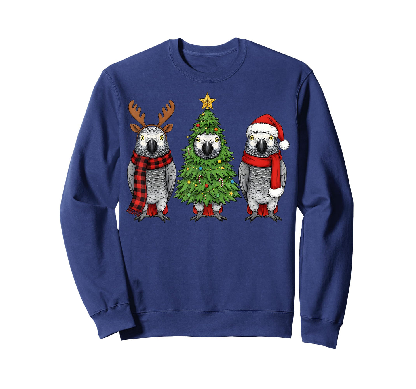 Retro Christmas African Grey Parrot Bird Santa Reindeer T-Shirt