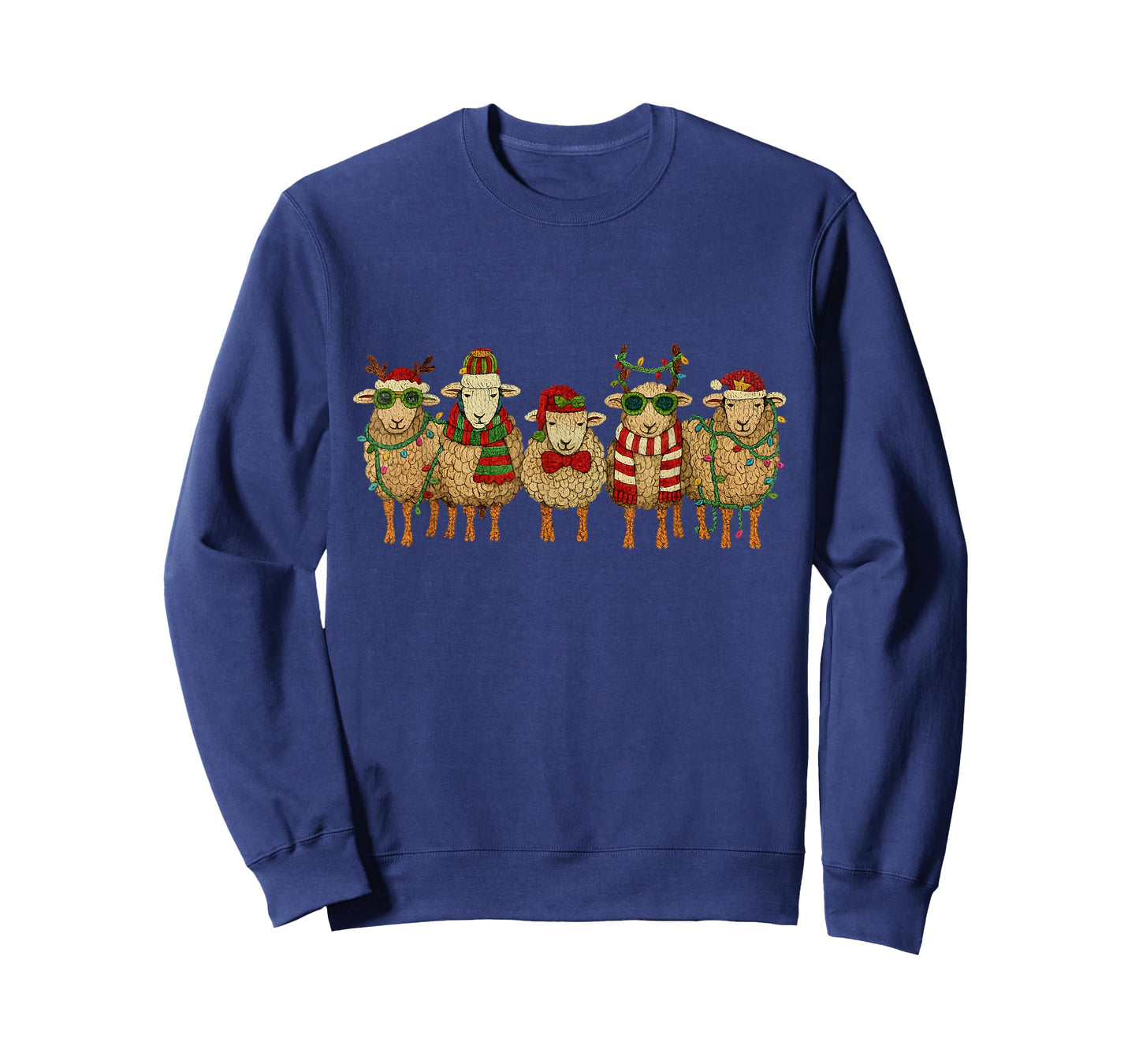 Knitted Christmas Sheep Lights Funny Farm Holiday T-Shirt